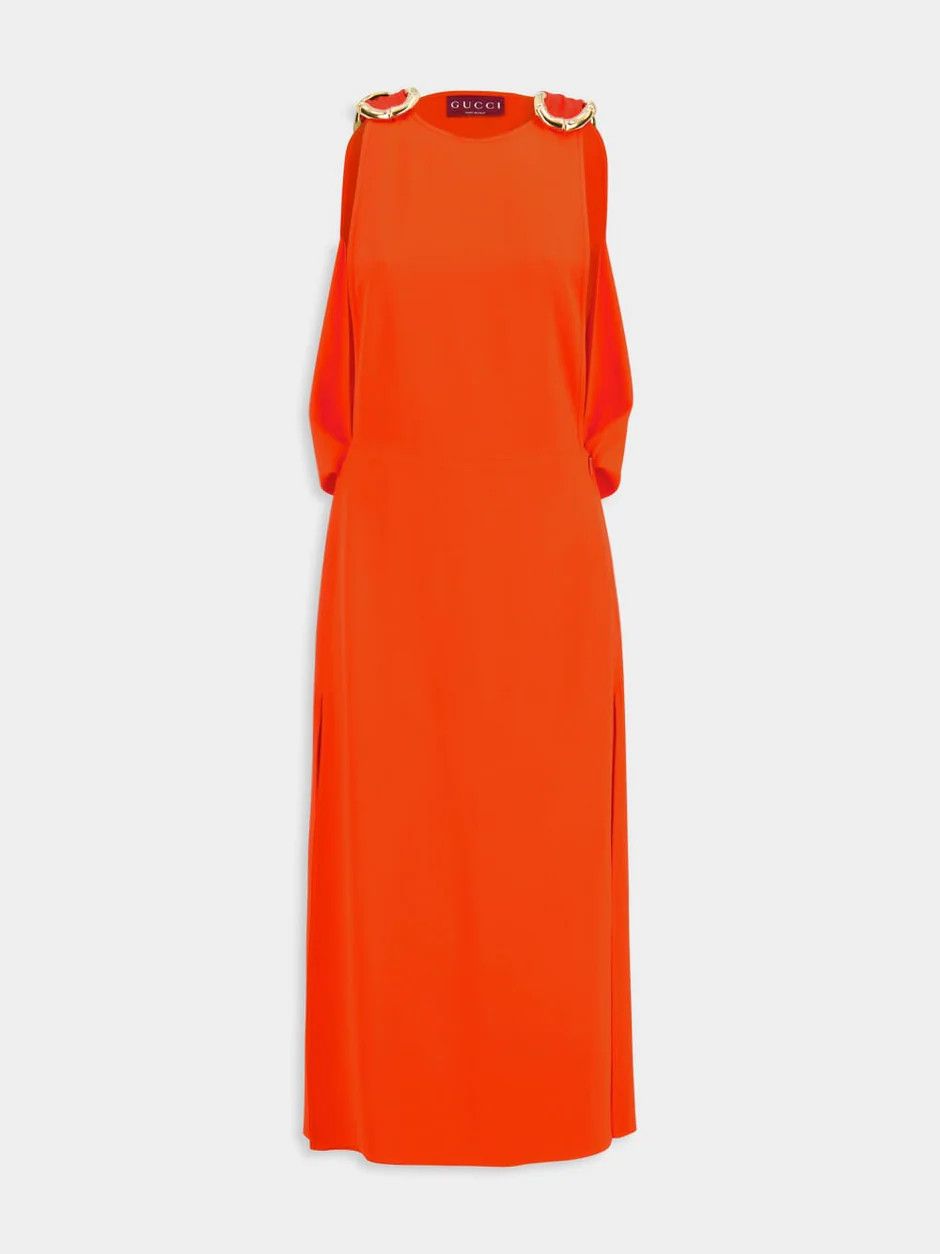 Gucci oc11z1125 Vibrant Orange Sleeveless Midi Dress in Orange Size S / US 4 / IT 40 - 1 Thumbnail