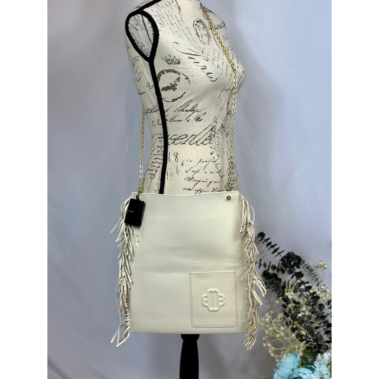 Maje Maje Clover Fringed Leather Bag Vanilla Ecru 14.5" x 12" Size ONE SIZE - 5 Thumbnail