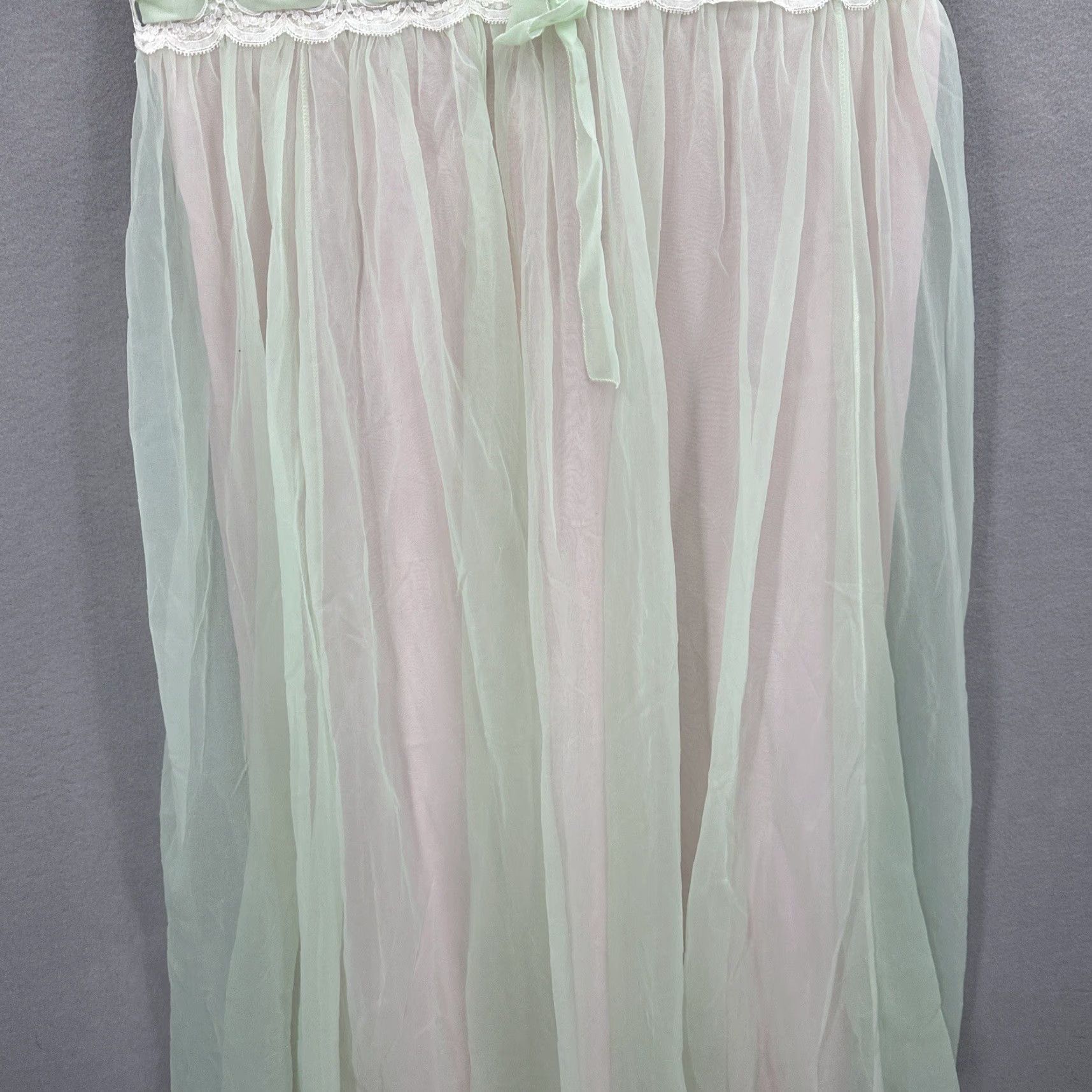 Vintage VINTAGE Orfalis France Nightgown Womens M Chiffon Green 1950s Sleepwear Art Deco Size ONE SIZE - 3 Thumbnail