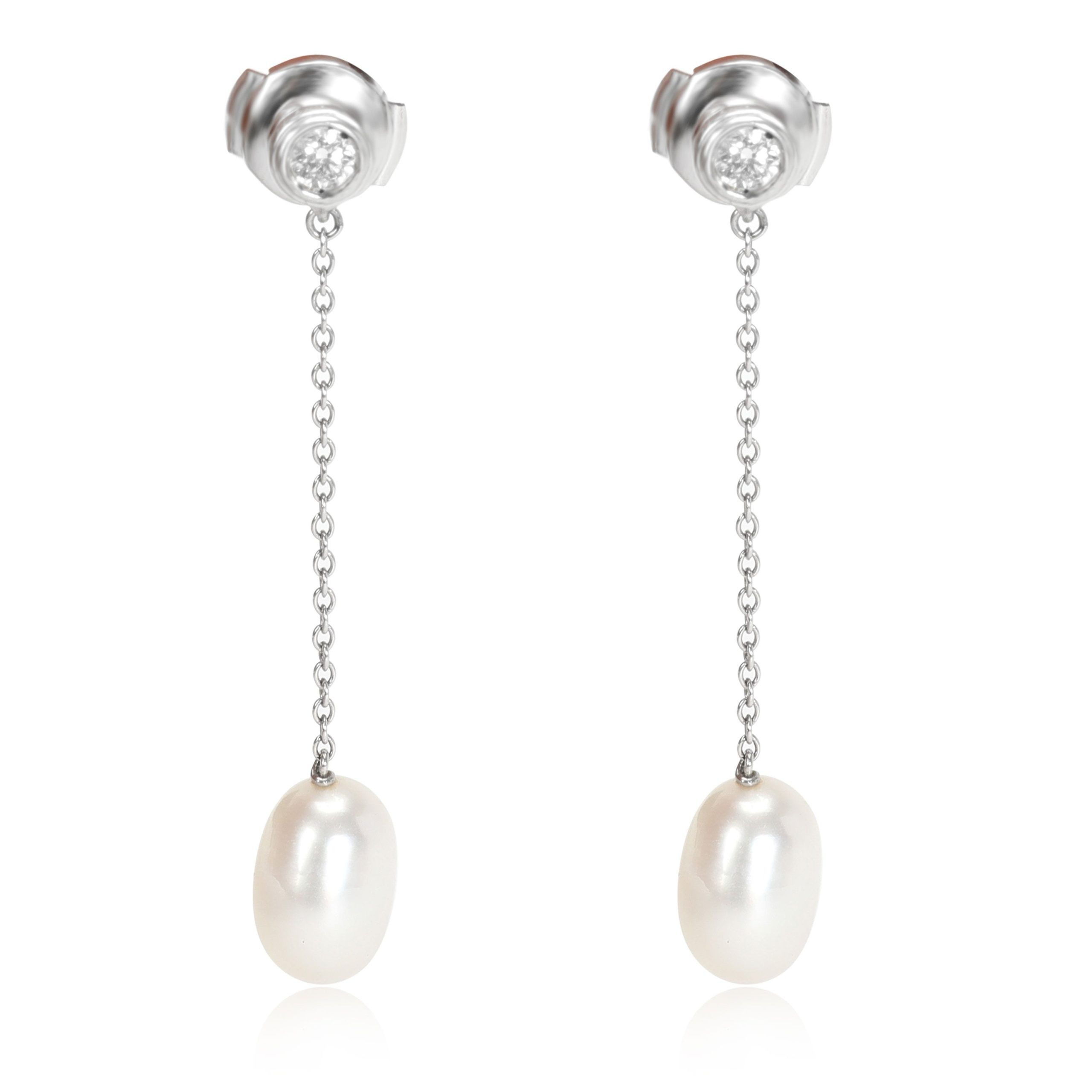 image of Tiffany Co Tiffany & Co. Elsa Peretti Pearl & Diamond Drop Earrings In Platinum 0.2 Ctw in Gold, Wo