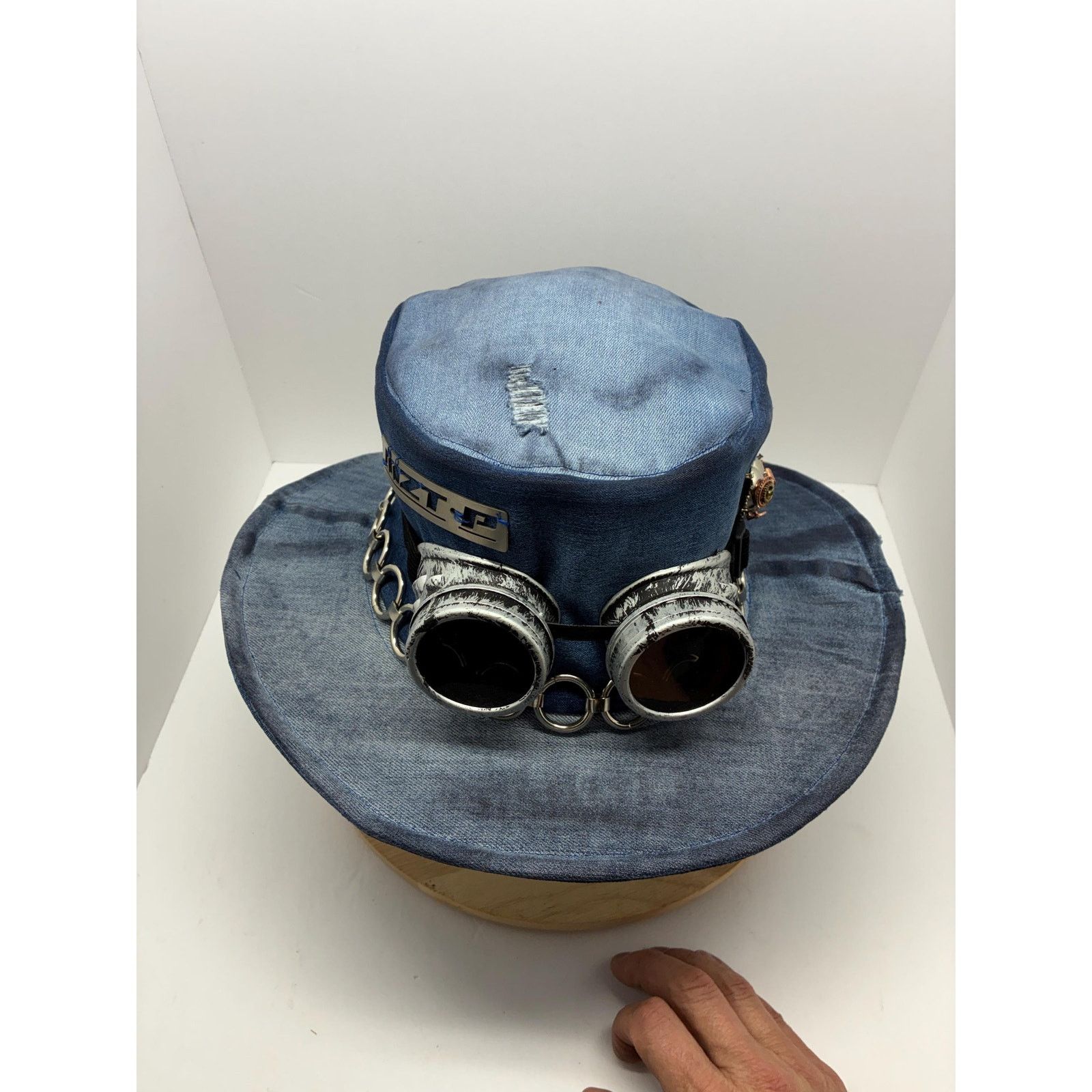 Other Steampunk Denim Hat XL – Goggles Top Hat, Industrial Festive Size ONE SIZE - 11 Thumbnail