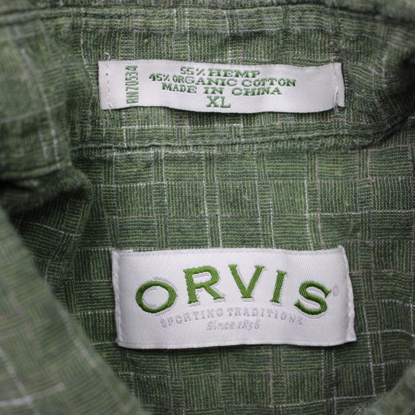 Orvis Orvis Shirt Mens XL Green Check Hemp/Organic Cotton Short Sleeve Button Up Size US XL / EU 56 / 4 - 7 Thumbnail