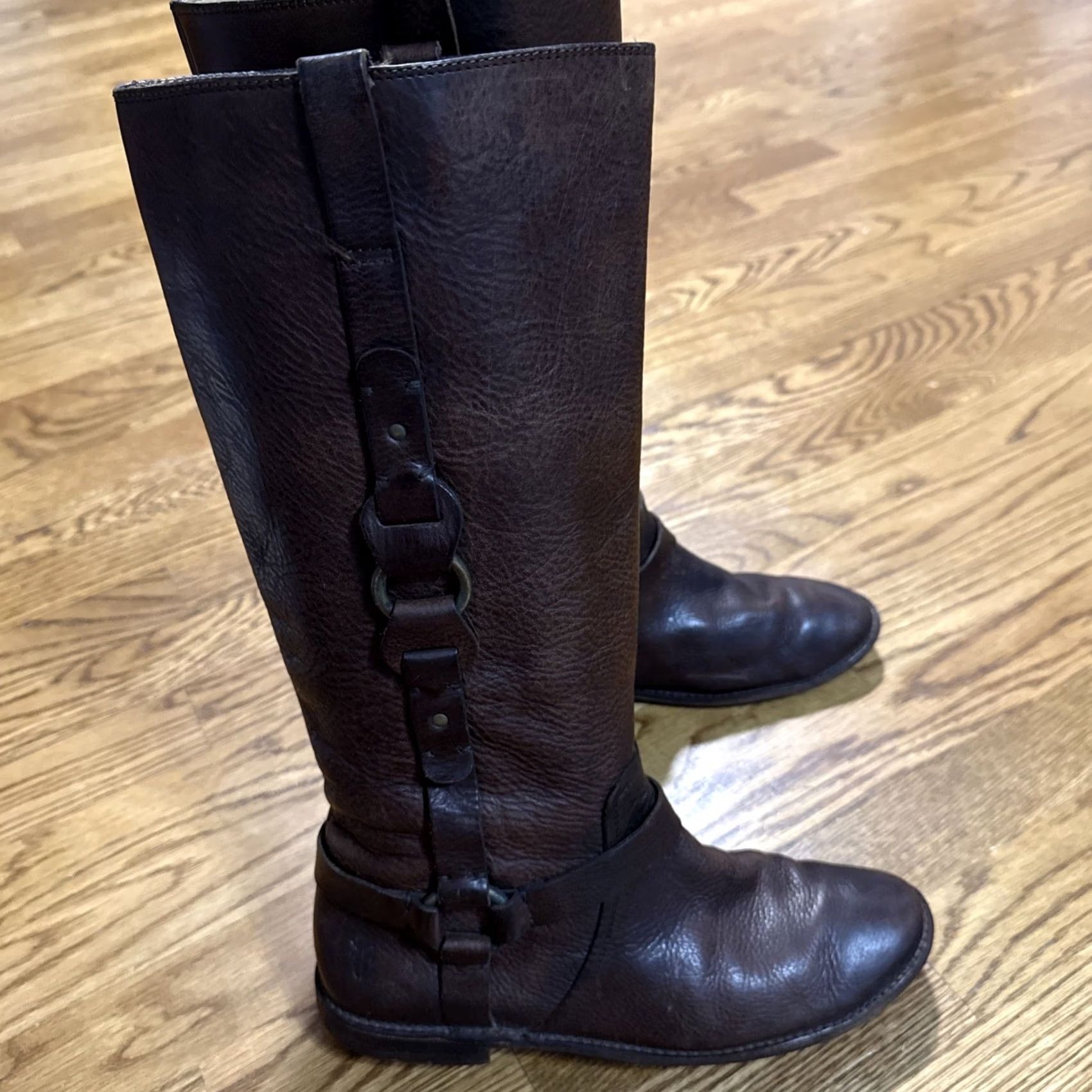 Frye Frye Paige Loop Pull On Harness Boots Brown Brass Hardware Mexico 9B Leather Boots Women Harness Biker Western Distressed Leather Size US 9 / IT 39 - 2 Thumbnail