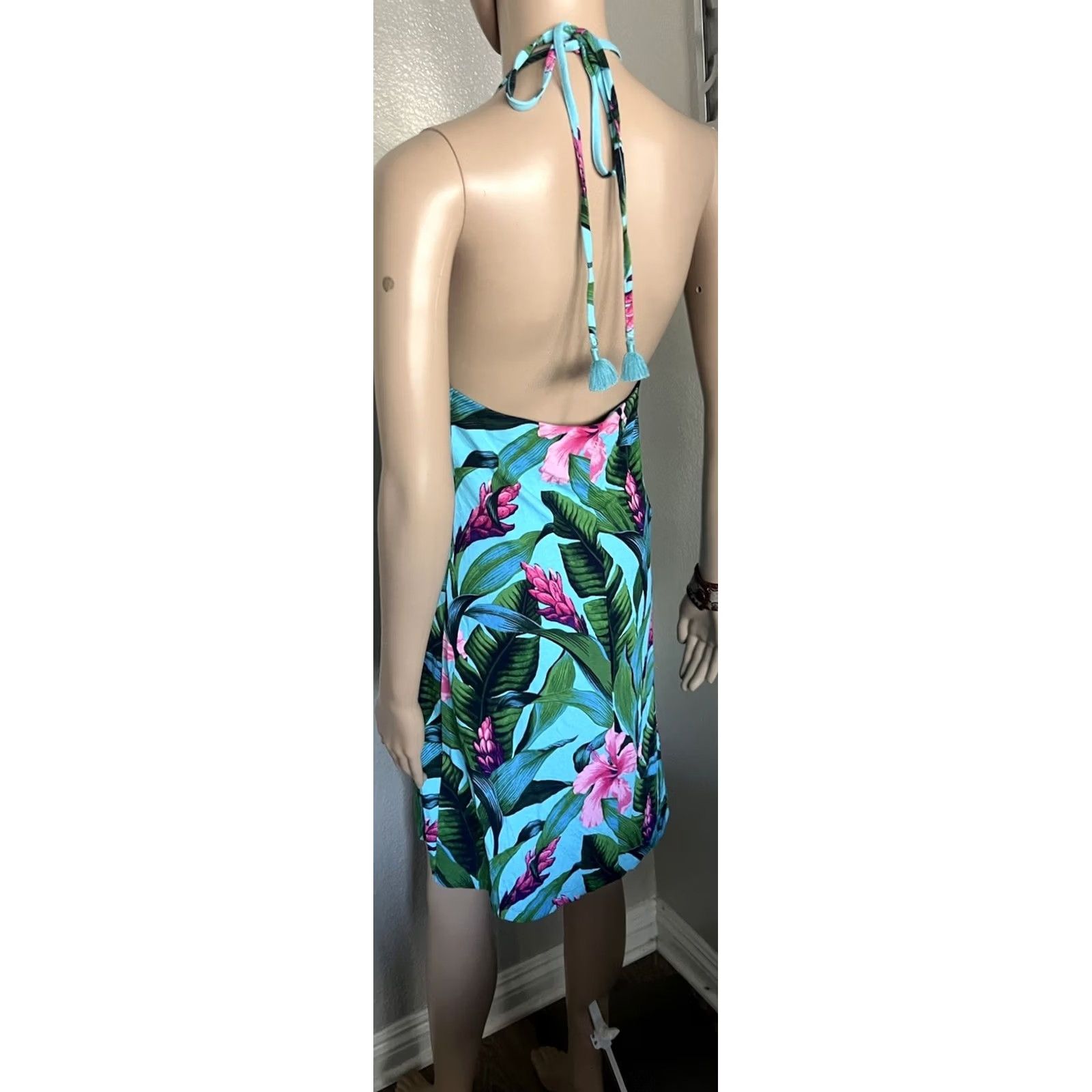 tommy bahama tambour halter dress BAHAMAS Tulum Blooms Mini Hawaiian Floral Print sz S Dress Sleeveless Halter layered