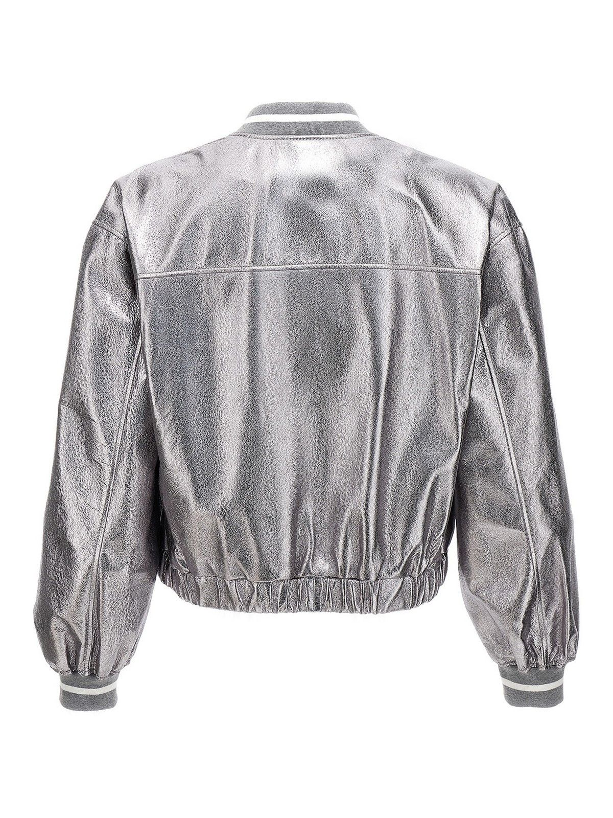 Brunello Cucinelli o1y0725 Leather Bomber Jacket in Silver Size XS / US 0-2 / IT 36-38 - 2 Thumbnail