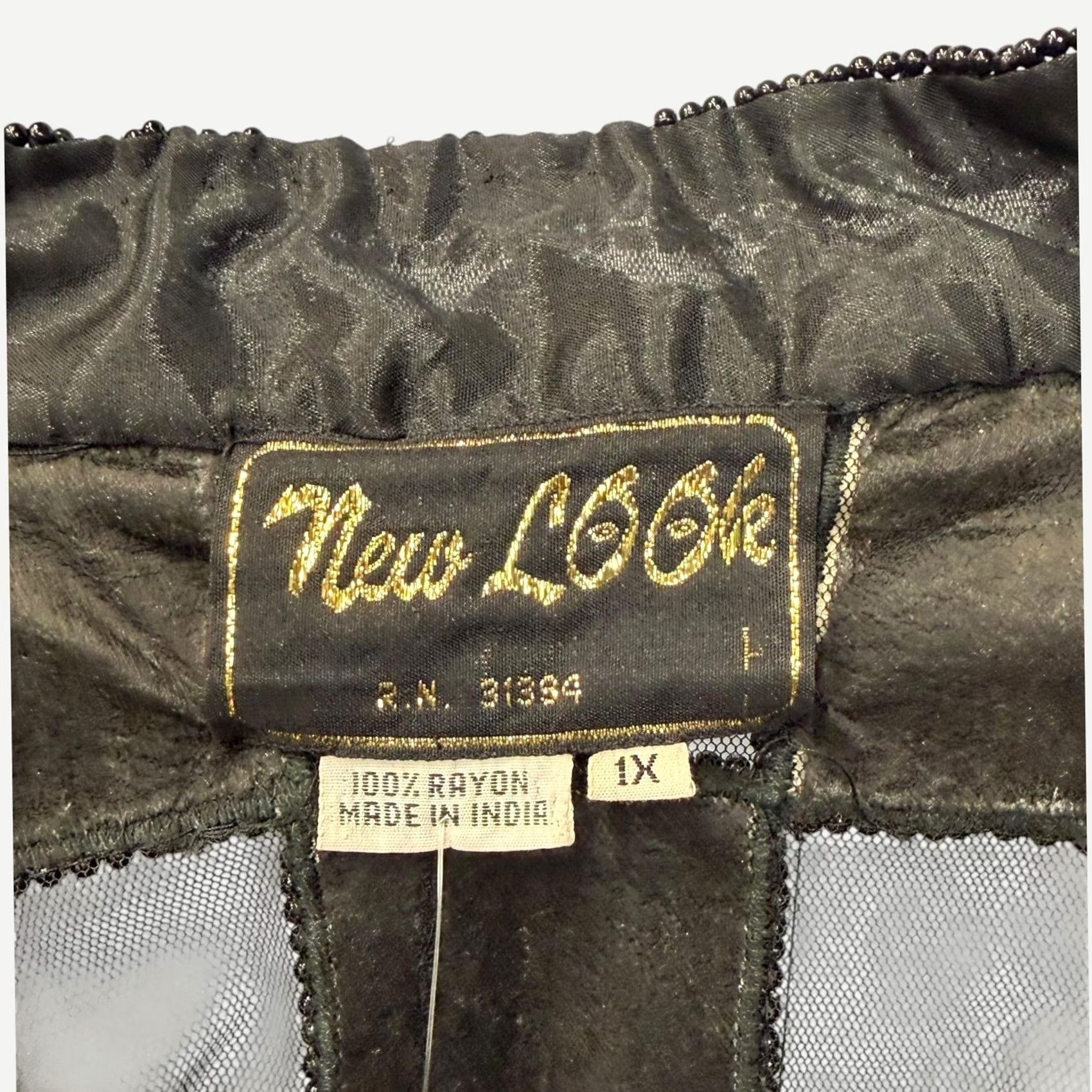 Vintage New Look Blazer Womens 1x Black Gold Check Mesh Beaded Open Formal, Women's (Size Xl) — image 5 of 6