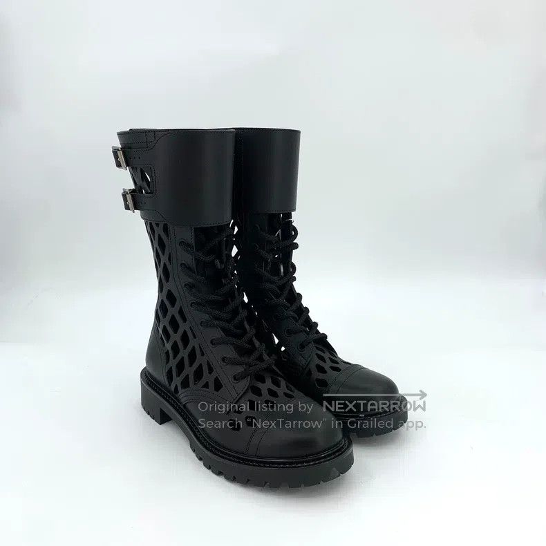Dior Dior Black hollow mesh leather lace-up mid-boots Size US 5.5 / IT 35.5 - 2 Thumbnail