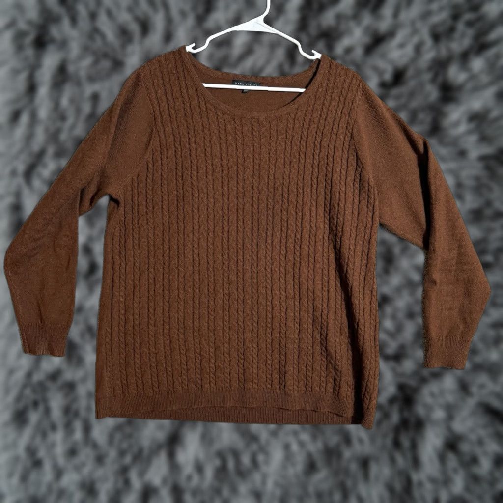 Vintage VINTAGE Grandpa Sweater Womens 1X Plus Size Cable Knit Cozy Warm Lagenlook Earthy 2010s Napa Valley Brown Acrylic Knit Pullover Round Neck Long Sleeve Size XL / US 12-14 / IT 48-50 - 1 Thumbnail