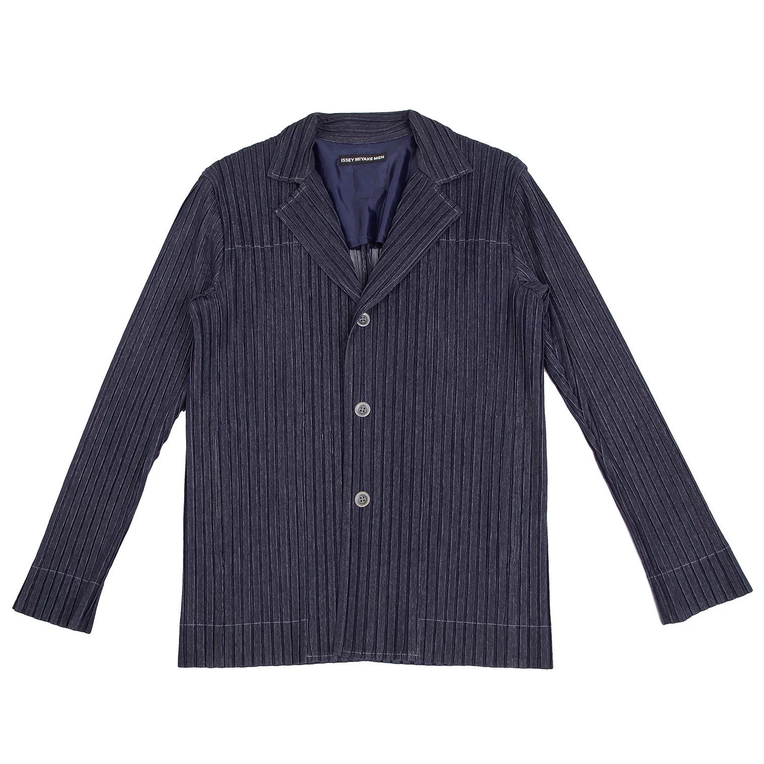 Issey Miyake Indigo Denim Print Pleats Jacket Size US XL / EU 56 / 4 - 1 Thumbnail
