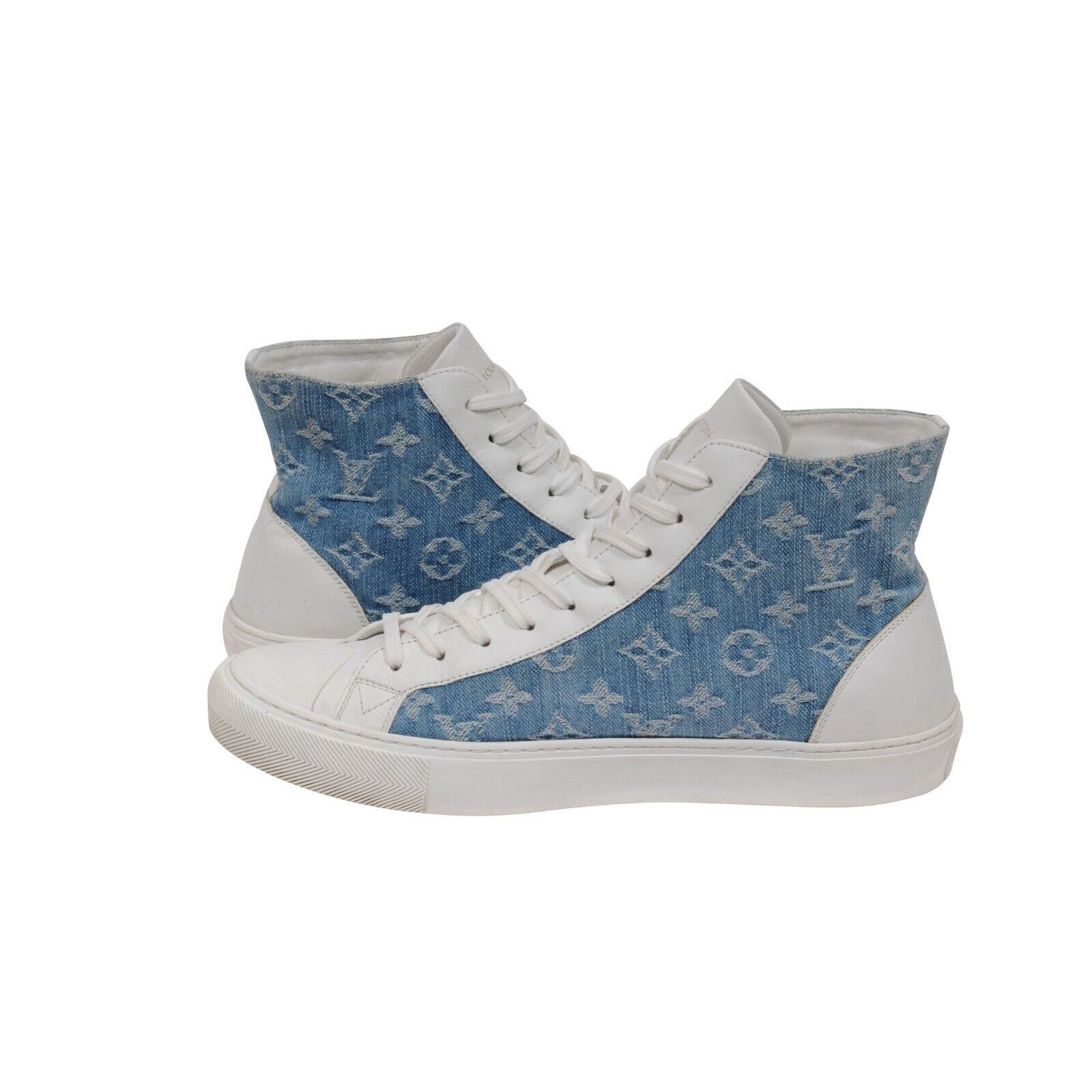 Louis Vuitton White Blue Denim LV Tattoo High Top Sneakers - 01897 Size US 9 / EU 42 - 9 Thumbnail
