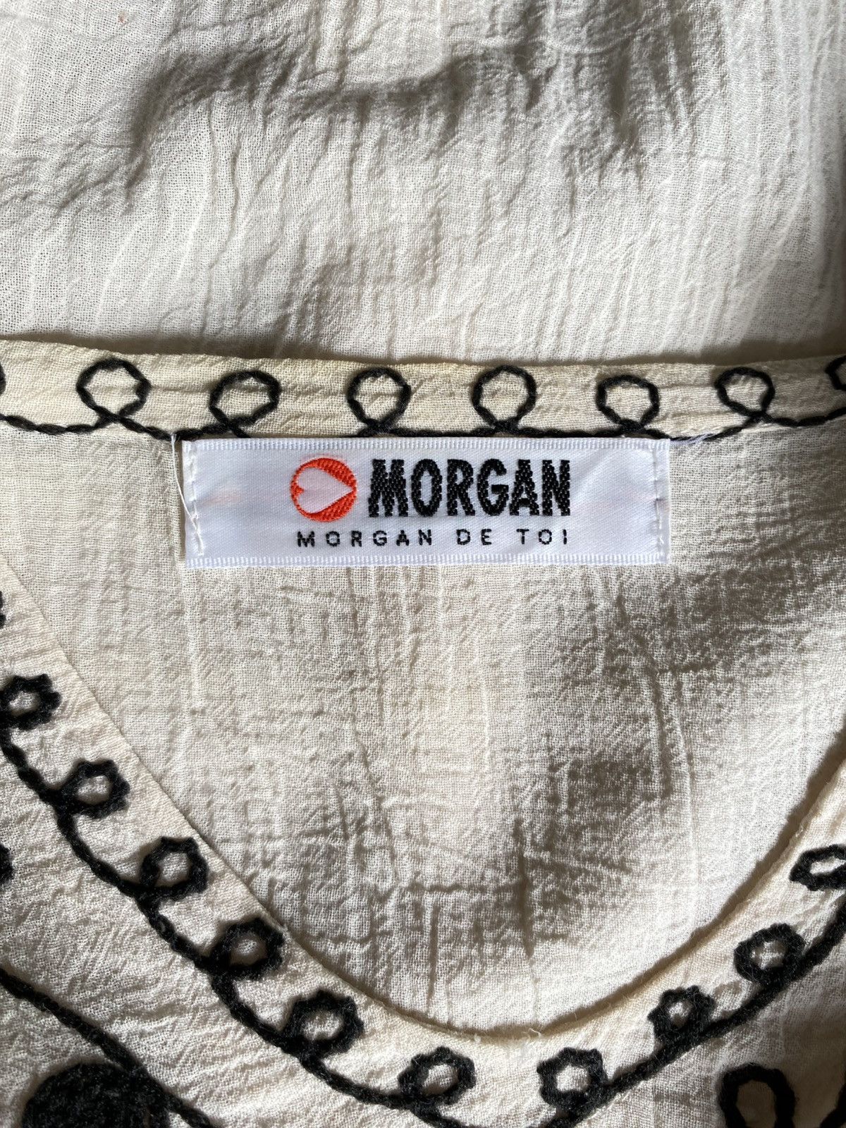 Donna Morgan MORGAN White Blouse with Black Embroidery Size M / US 6-8 / IT 42-44 - 5 Thumbnail