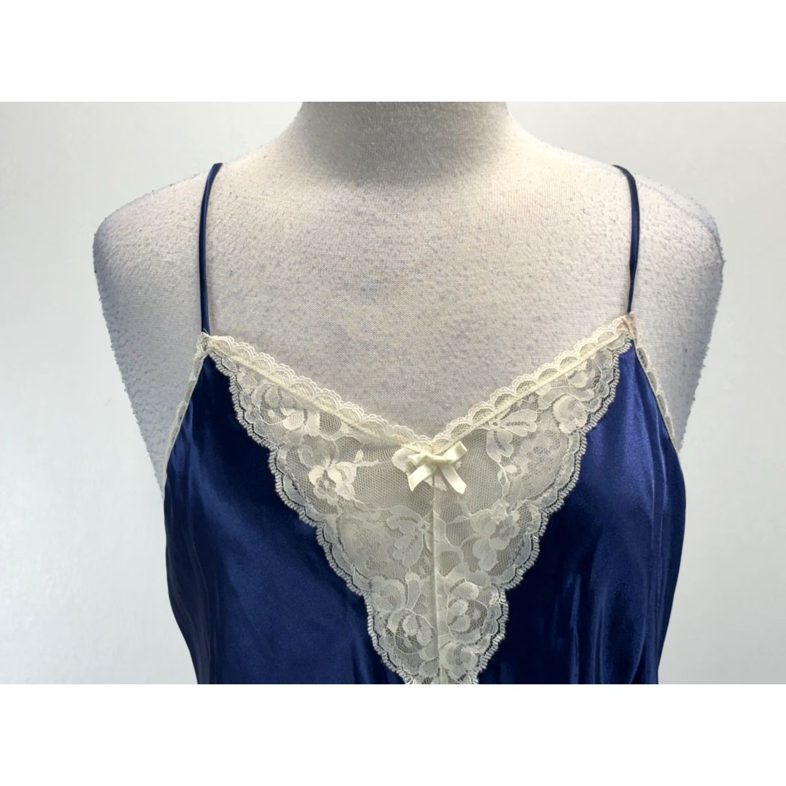 Vintage VINTAGE Lady Manhattan Satin Slip Nightgown L Blue Womens 90s Nightie Satin Nightgown USA Made Lingerie Size ONE SIZE - 5 Thumbnail
