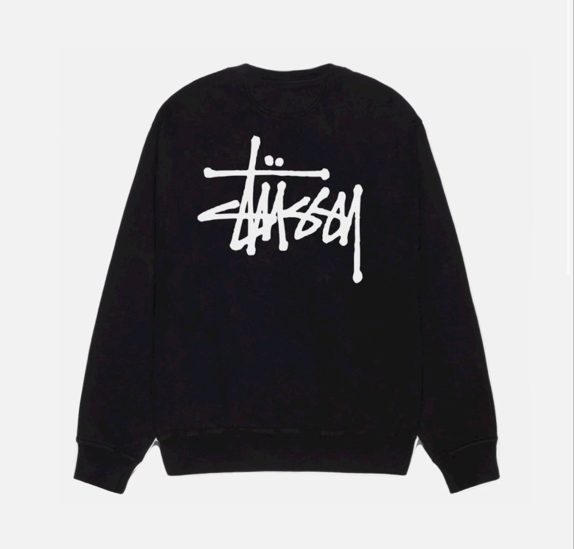 image of Basic Stussy Pigment Dyed Crew in Black, Men's (Size 2XL)