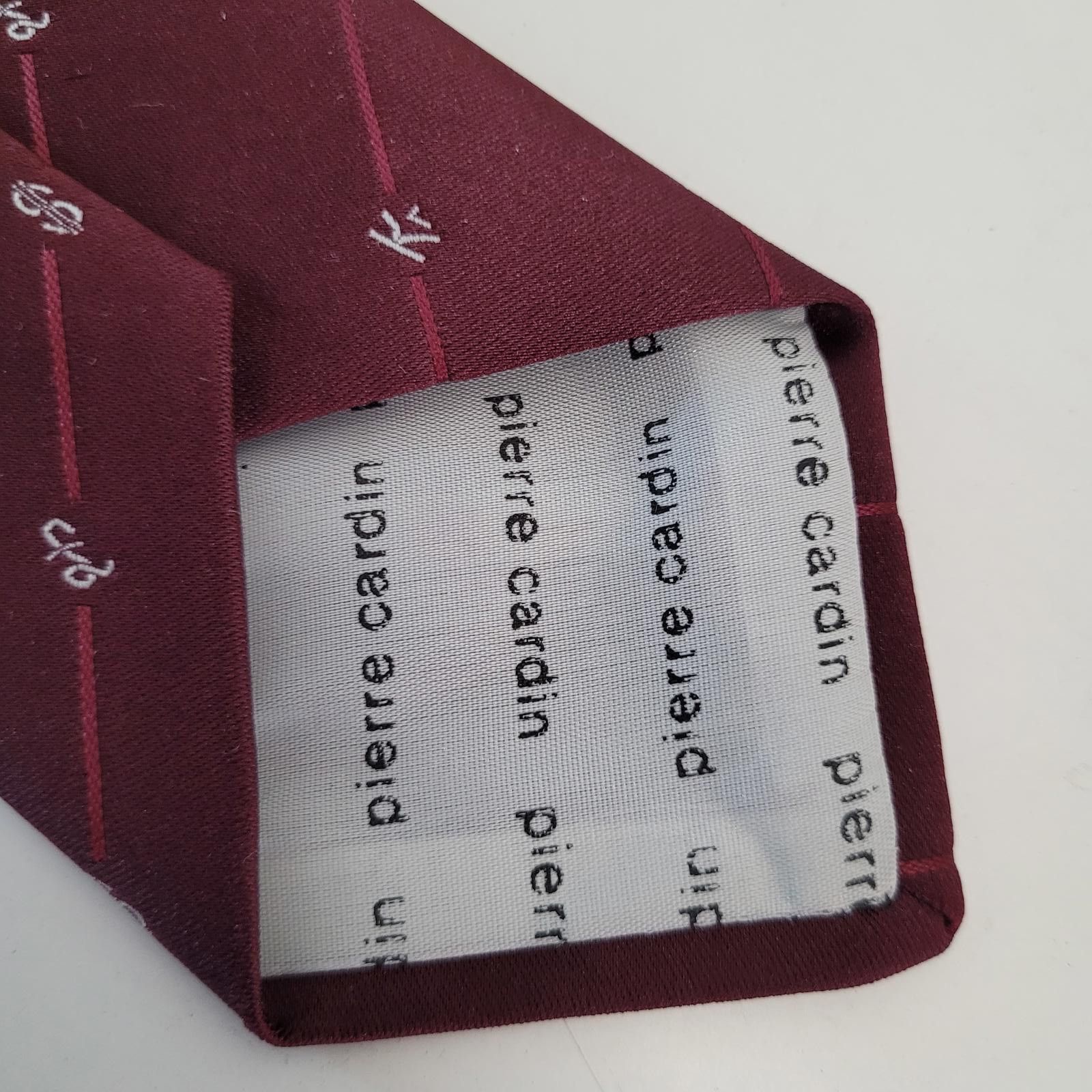 Pierre Cardin Pierre Cardin Necktie Maroon w/ White Currency Symbols & Box Size ONE SIZE - 5 Thumbnail
