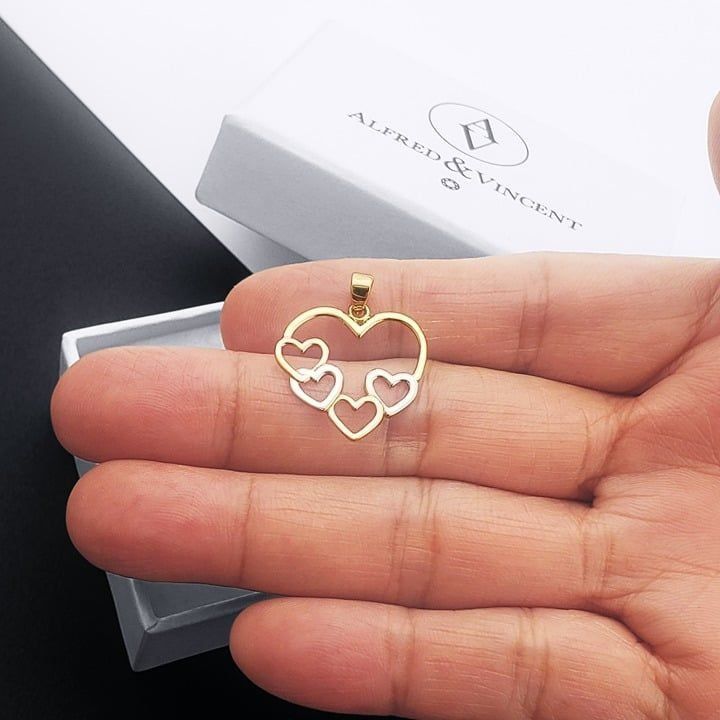Multi Heart Love Charm Pendant in 14k Yellow White Rose Gold