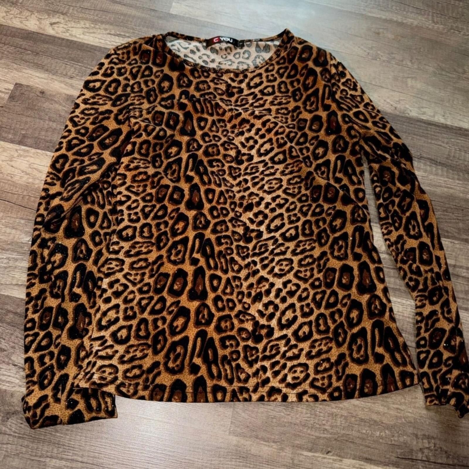 Other C YOU Leopard Print Sparkle Long Sleeve Top Size XL / US 12-14 / IT 48-50 - 1 Thumbnail