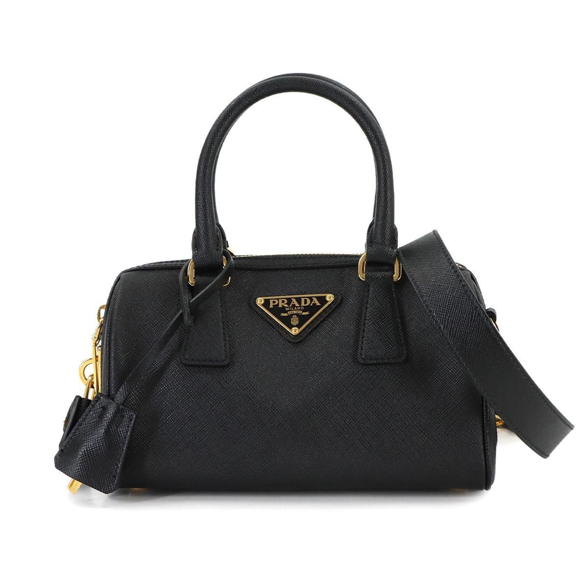 Prada 2-Way Hand Shoulder Bag, Saffiano Leather, Black, 1Bb846, Gold Hardware, Women's