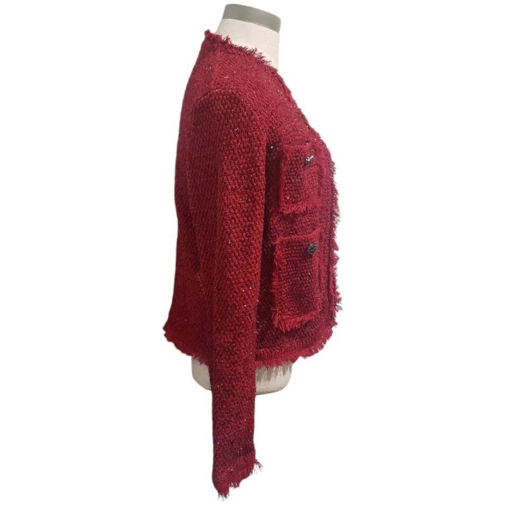 Zara CT1936 Zara Red/Metallic Cropped Blazer with Pockets S Size S / US 4 / IT 40 - 4 Thumbnail