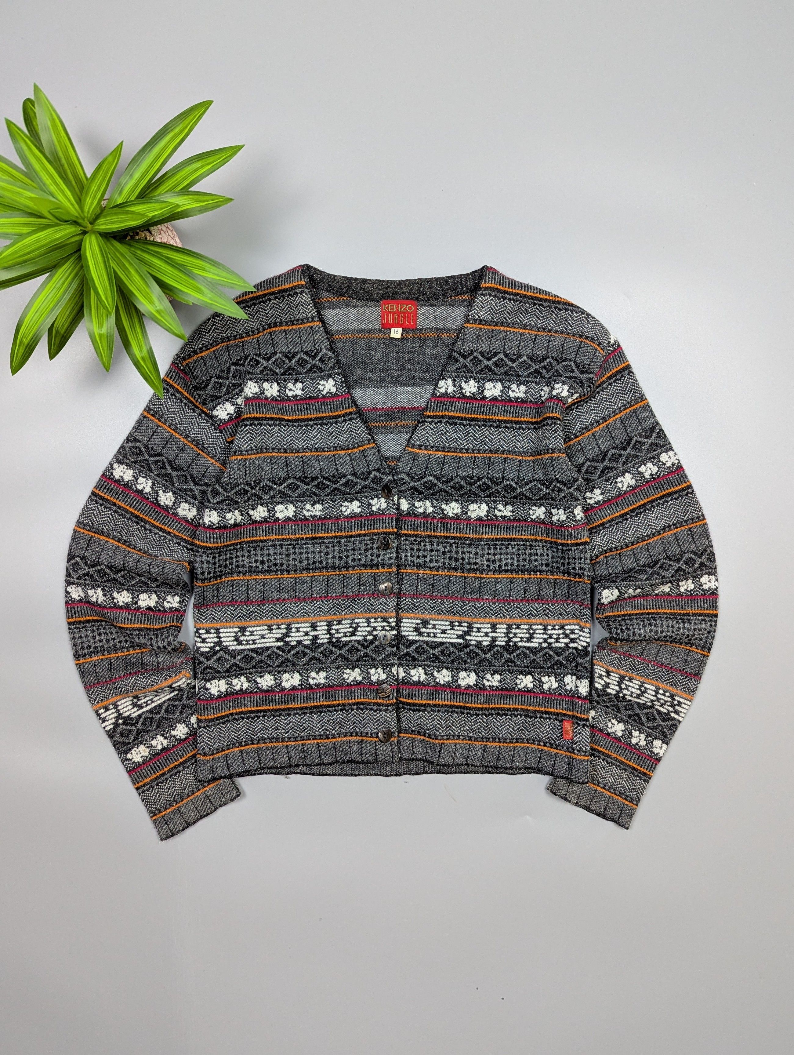 Kenzo KENZO JUNGLE 80s Womens Fair Isle Knitted Cardigan Sweater Size XS / US 0-2 / IT 36-38 - 1 Thumbnail