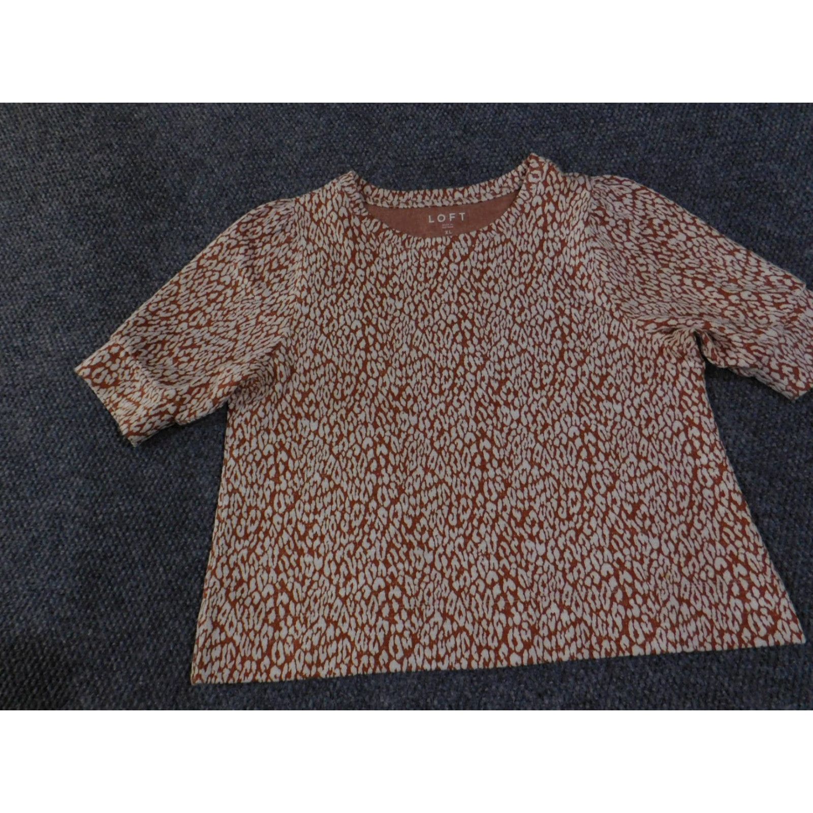 Loft LOFT Shirt Womens XL Brown White Leopard Animal Print Short Sleeve Crewneck Size XL / US 12-14 / IT 48-50 - 3 Thumbnail