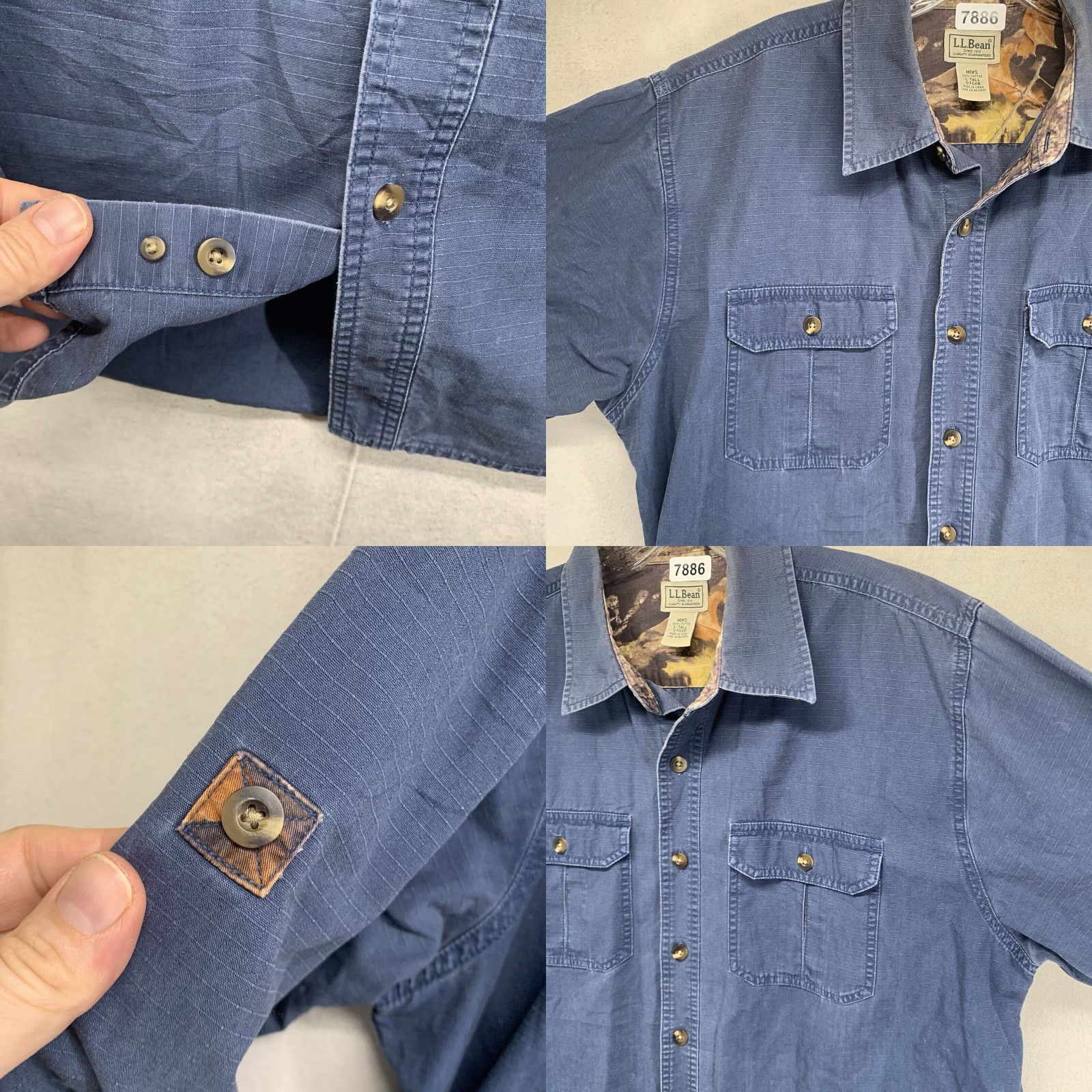 Vintage VINTAGE L.L. Bean Heavyweight Rip-Stop Cotton Button-Up Shirt LT Blue Camo Outdoor Classic Mens Size US L / EU 52-54 / 3 - 8 Thumbnail