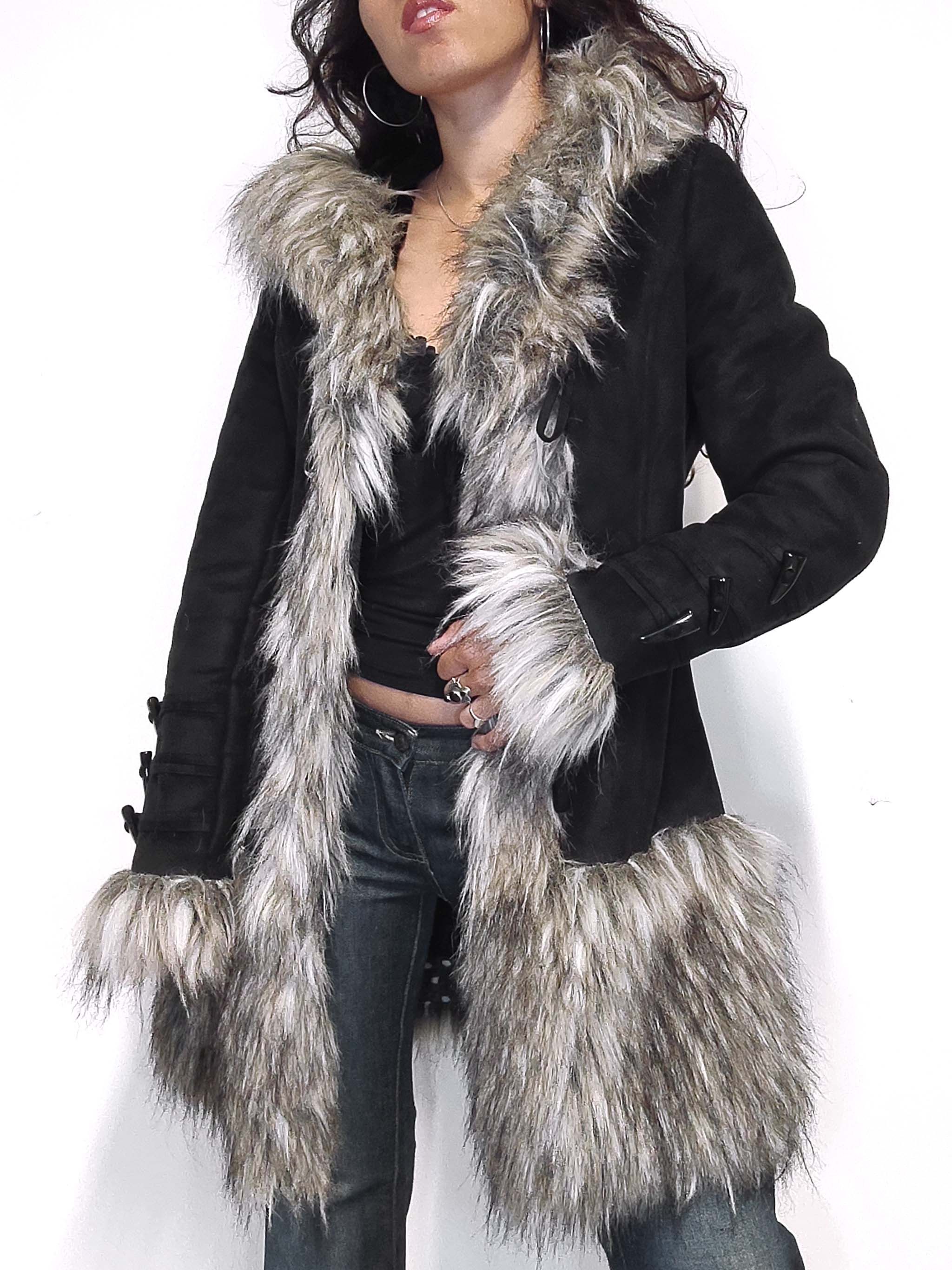 Vintage Vintage Y2k Thick Faux Fur Hooded Afghan Coat Size L / US 10 / IT 46 - 2 Thumbnail