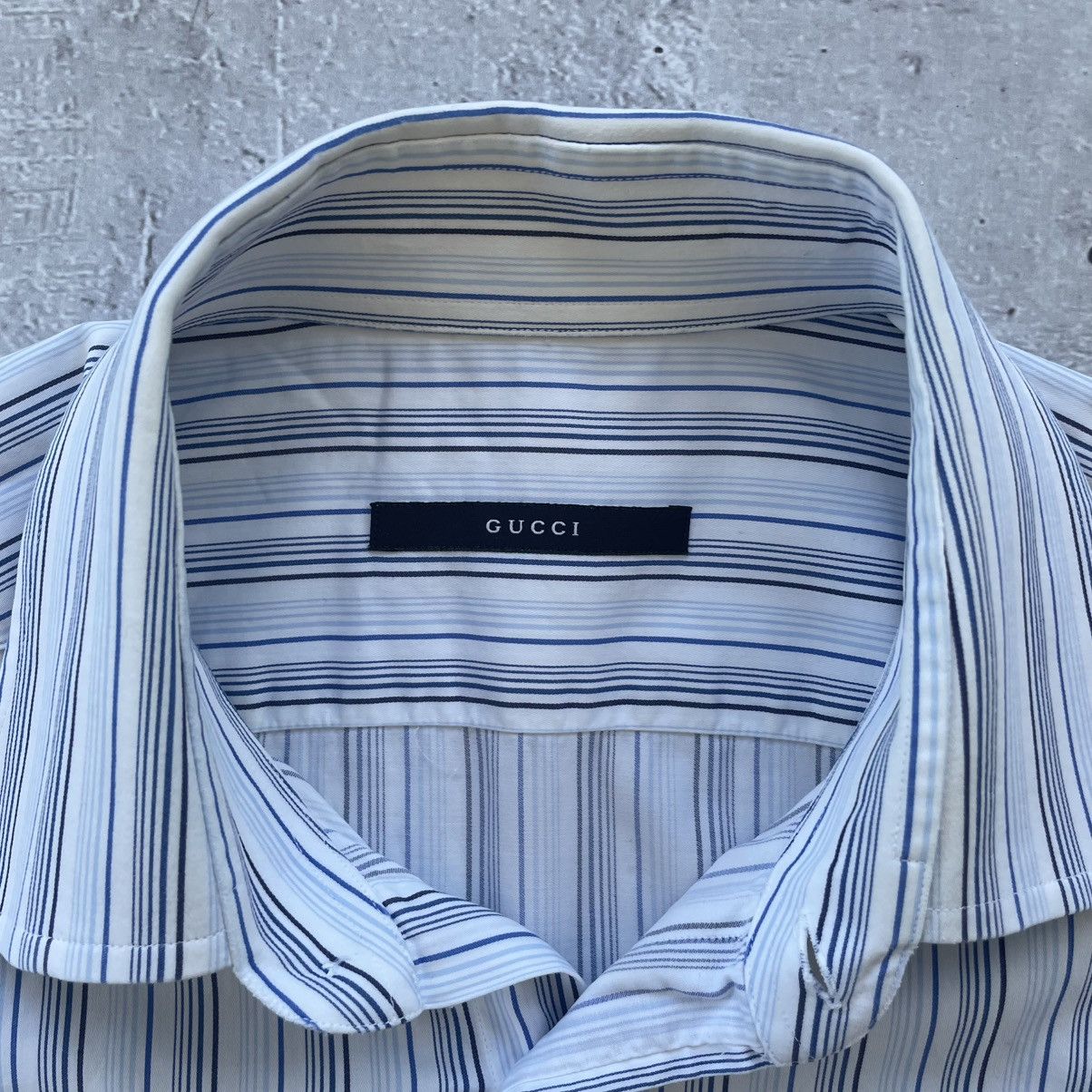 Designer × Gucci Vintage Gucci Men’s Shirt White With Blue Stripes Size L Size US L / EU 52-54 / 3 - 7 Thumbnail