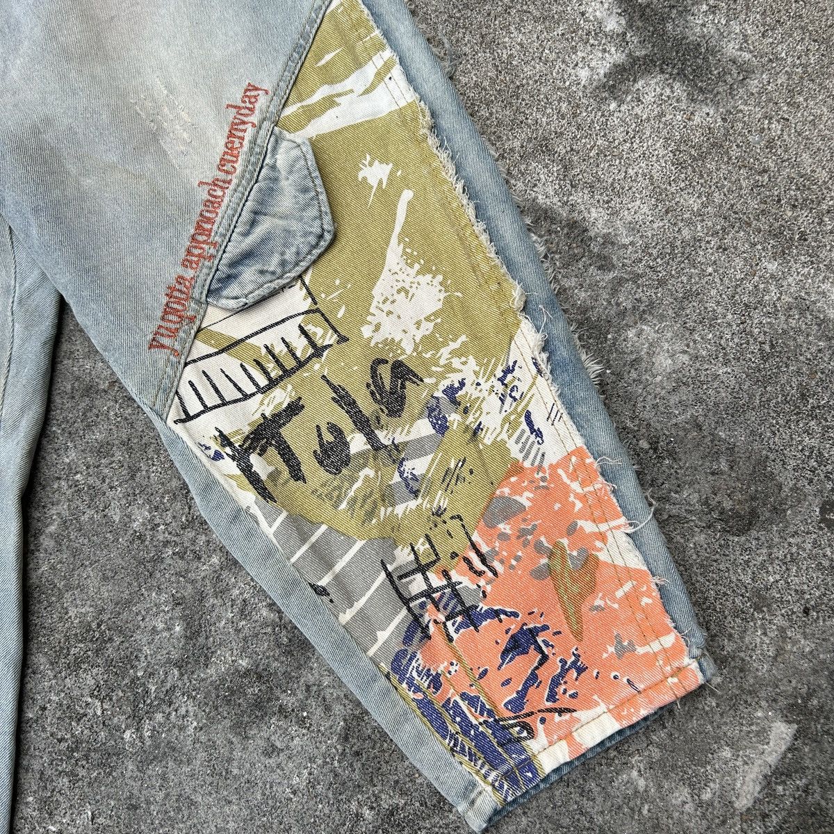 Japanese Brand Loose Jeans Patchwork Paint Style *kapital Stlye Size US 27 - 10 Thumbnail