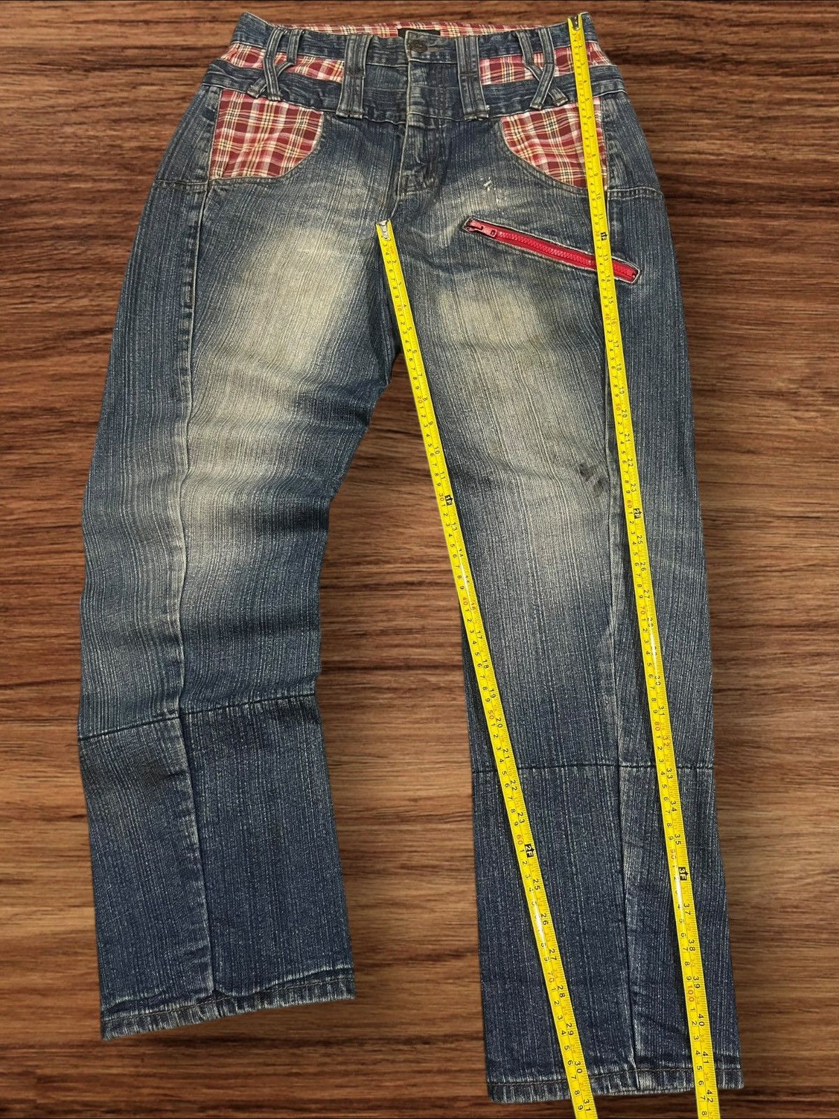 Japanese Brand Vintage Japanese Brand Double Waist Plaid Pocket Jeans Size US 31 - 12 Thumbnail