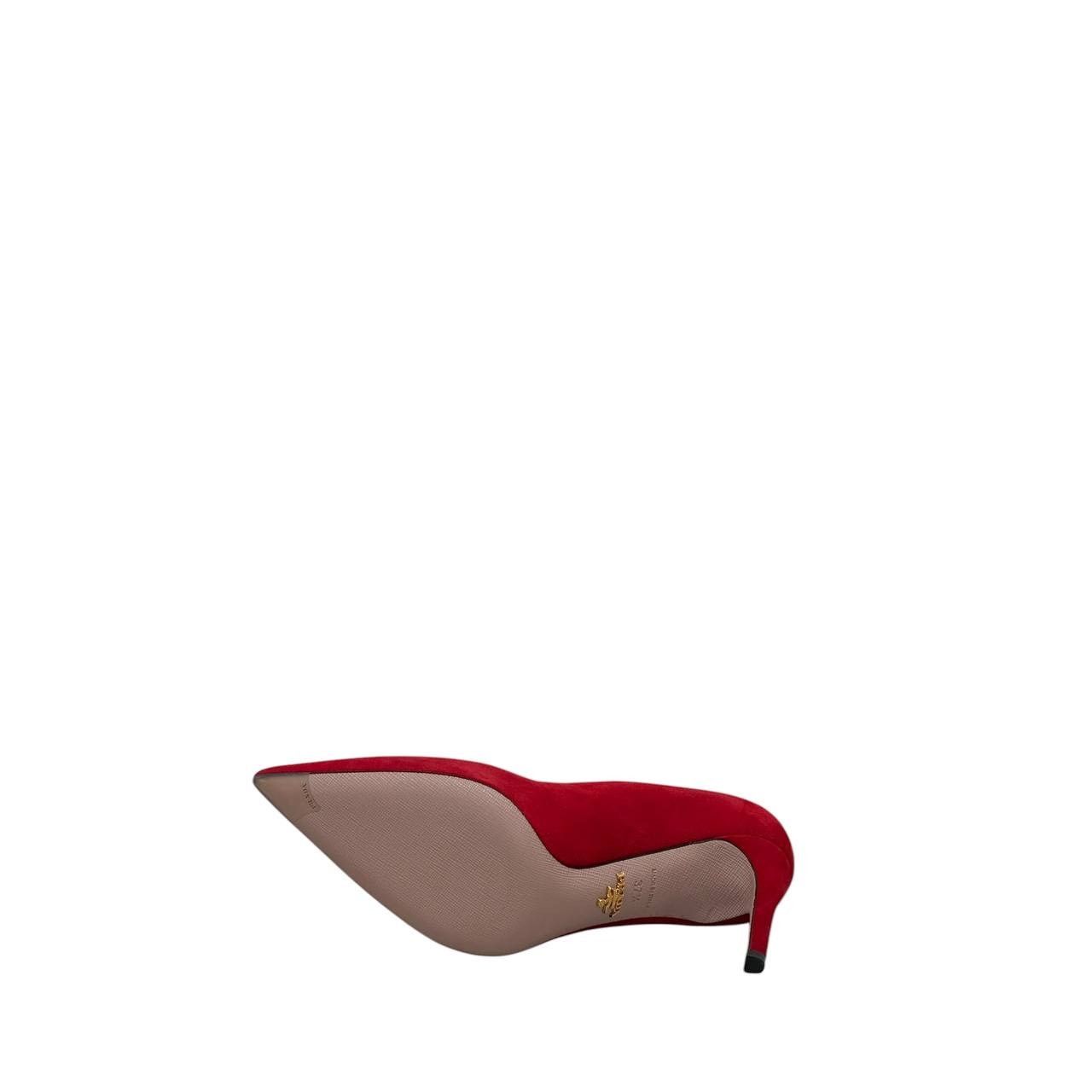 Prada NWOB Prada Red Suede Pointed Toe Pumps Sz.37.5 Size US 7.5 / IT 37.5 - 6 Thumbnail