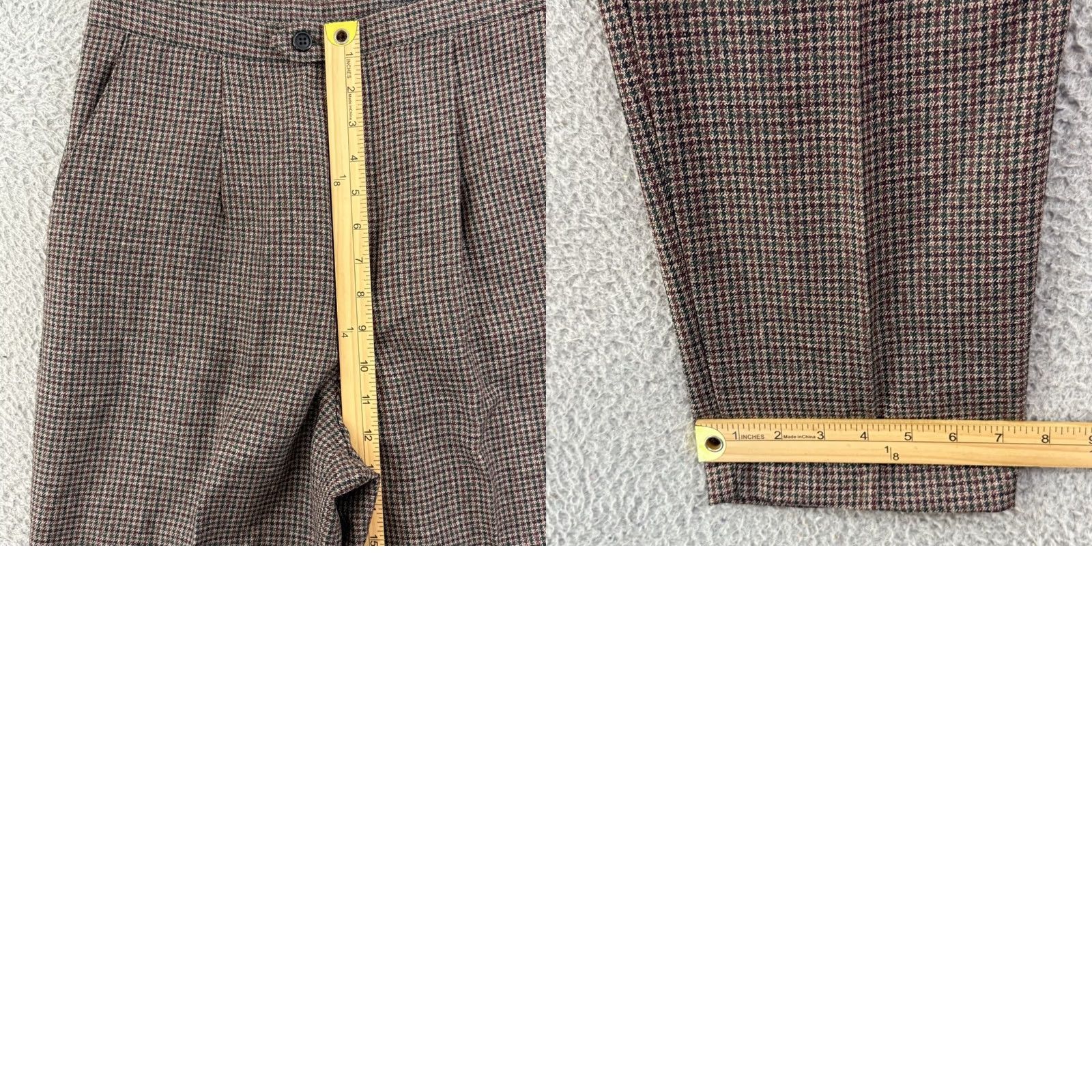 Vintage VINTAGE Briggs New York Pants Women 12 Tapered Houndstooth High Waist Pleated 29" Waist NWT Brown Trousers Size 34" / US 12 / IT 48 - 9 Thumbnail