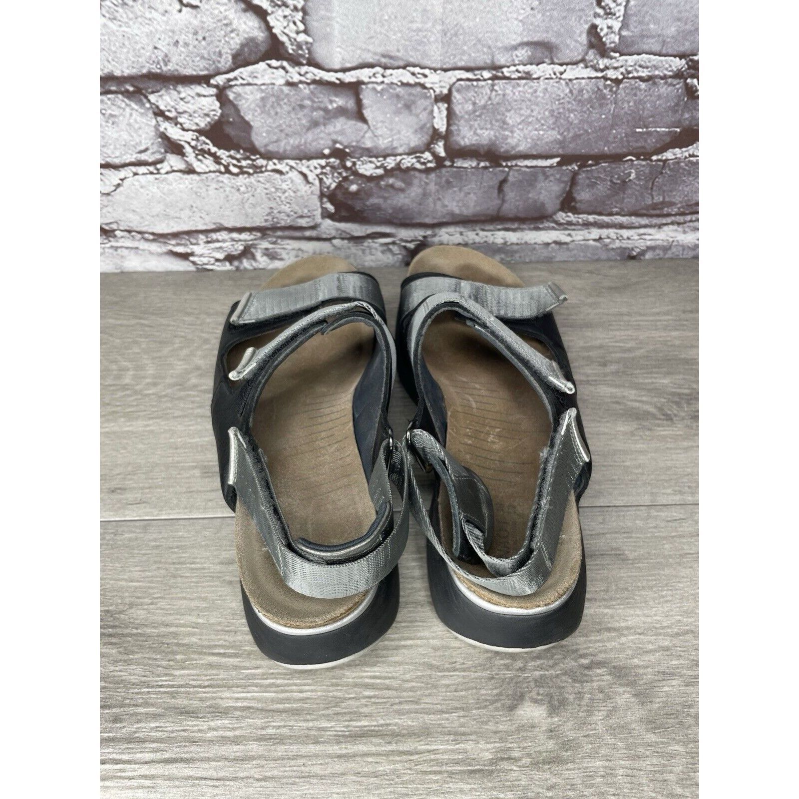 Other Naot Black Leather Gray Textile Wedge Ankle Strap Sandals Wo Size US 7.5 / IT 37.5 - 4 Thumbnail