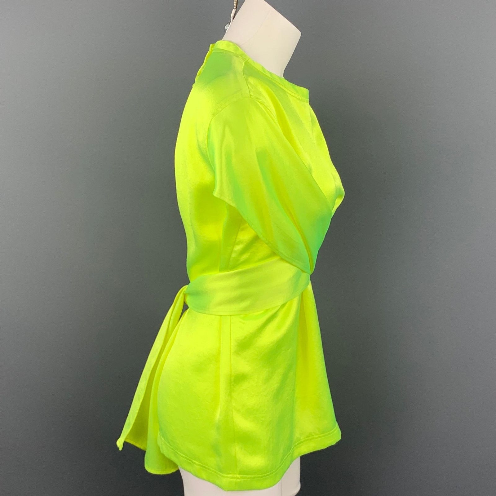 Sies Marjan 4 Neon Yellow Satin Triacetate Wrap Around Nikki Top Size S / US 4 / IT 40 - 2 Thumbnail