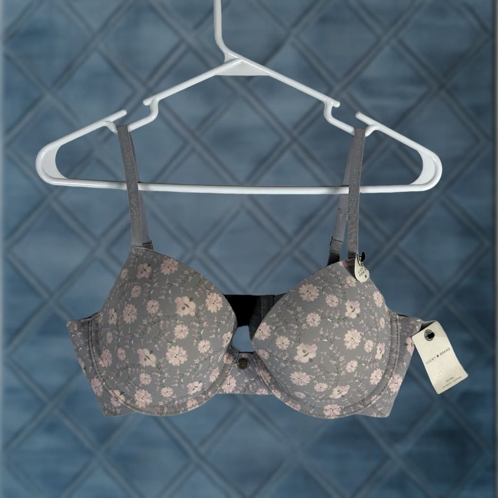 Lucky Brand Lucky Brand Bra Women's 34C Demi Underwire Floral Padded Light Lift Ladies Shope Grade Gray Floral Pattern Size ONE SIZE - 1 Thumbnail