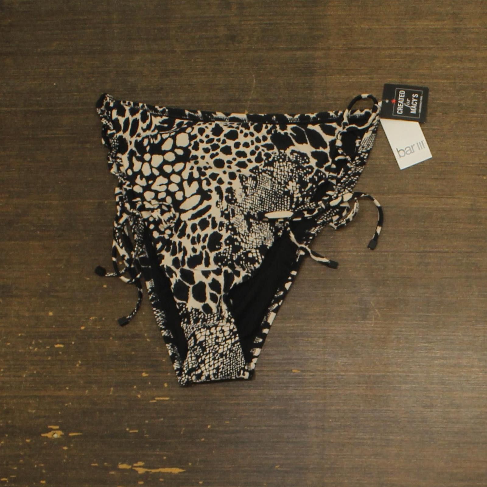 Bar III Nwt Bar Iii Womens Lace Up Swim Bikini Bottoms Black Multi S Size ONE SIZE - 1 Thumbnail