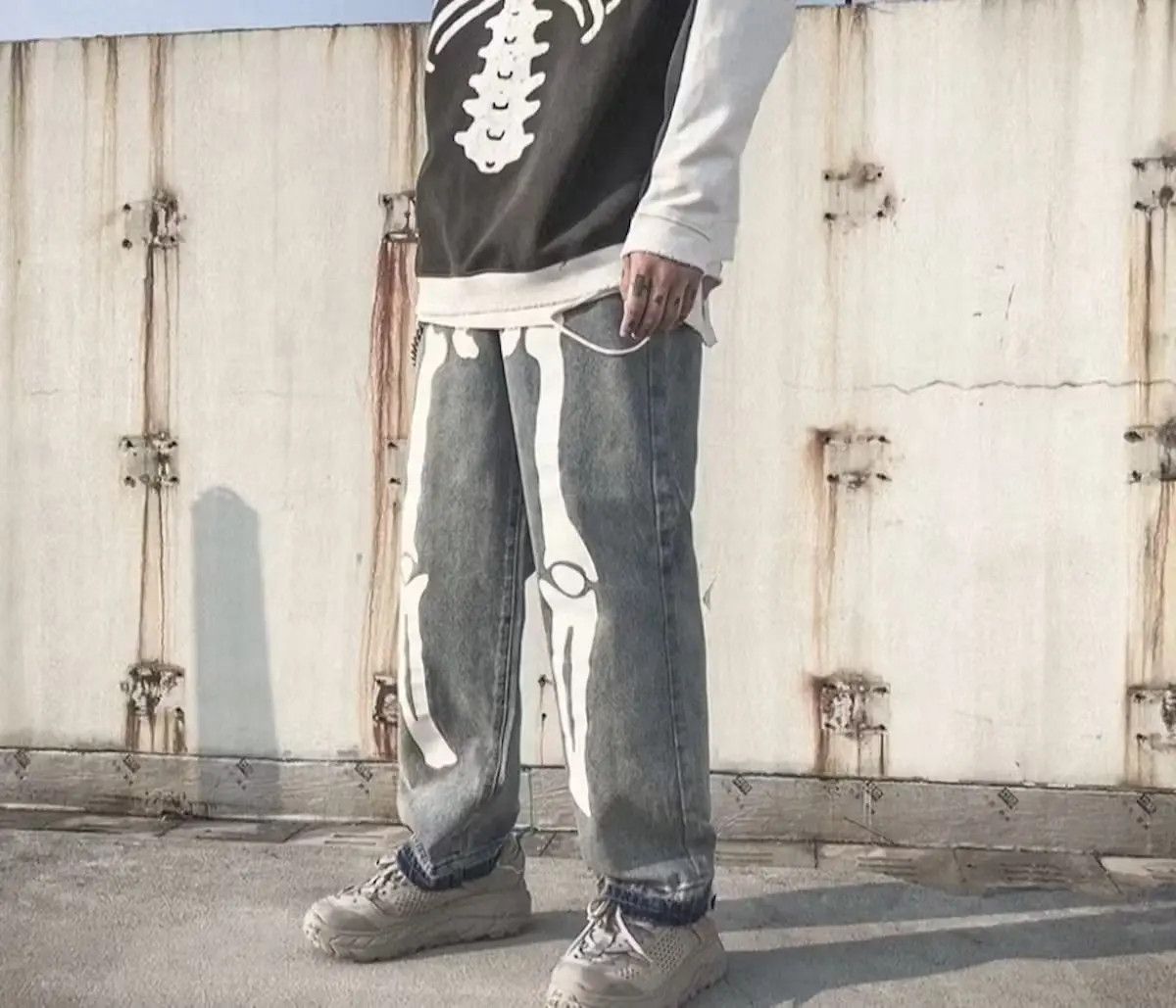 image of Vintage Skeleton Denim Jeans in Grey, Men's (Size 32)