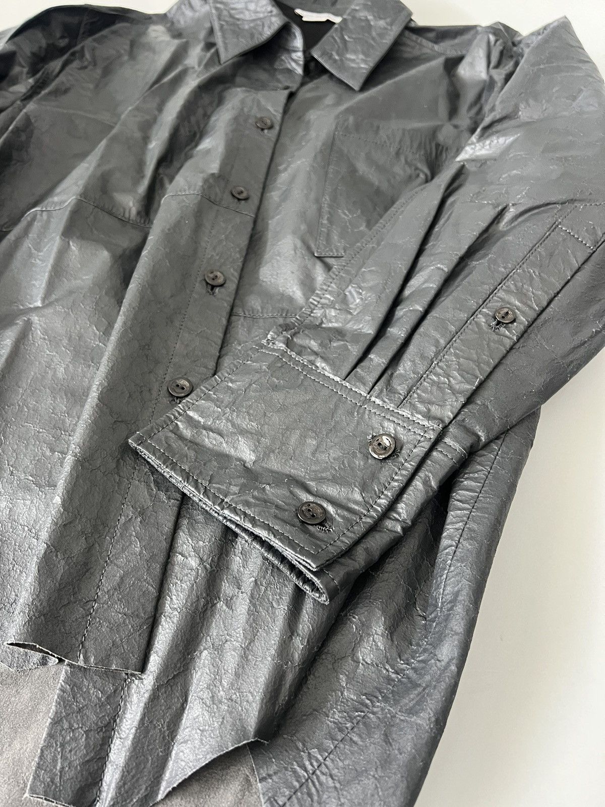 Acne Studios Acne Studios Asymmetric coated crinkled-leather shirt Size US S / EU 44-46 / 1 - 9 Thumbnail