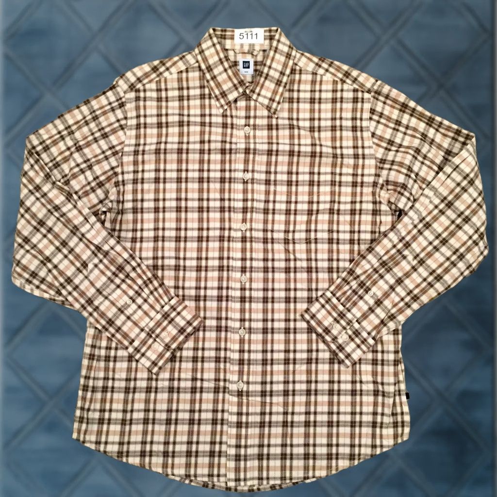 Gap Gap Shirt Button-Up Mens Medium Beige Plaid Long Sleeve Button Front Collar Shirt Size US M / EU 48-50 / 2 - 1 Thumbnail