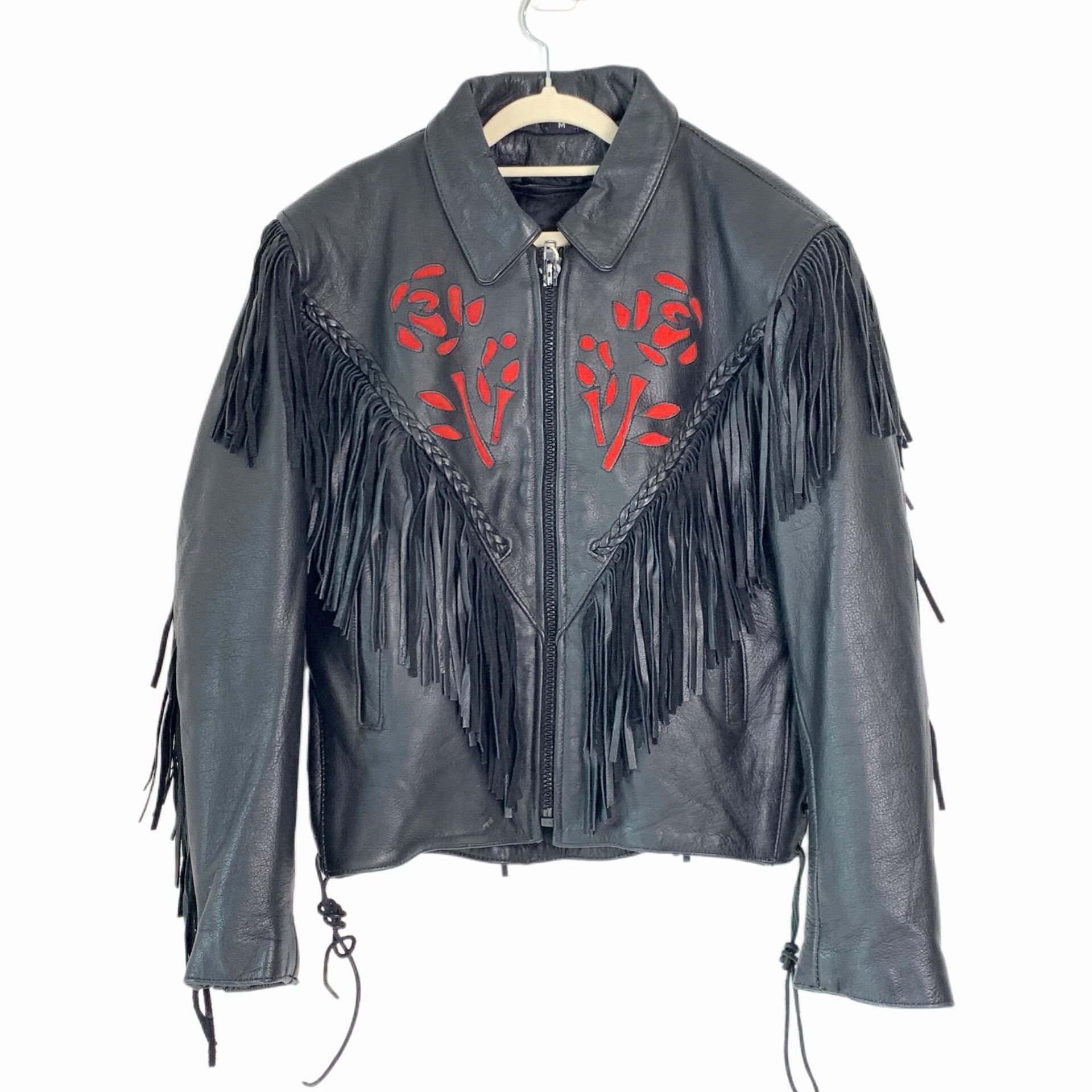Black Leather Fringe Jacket for Women