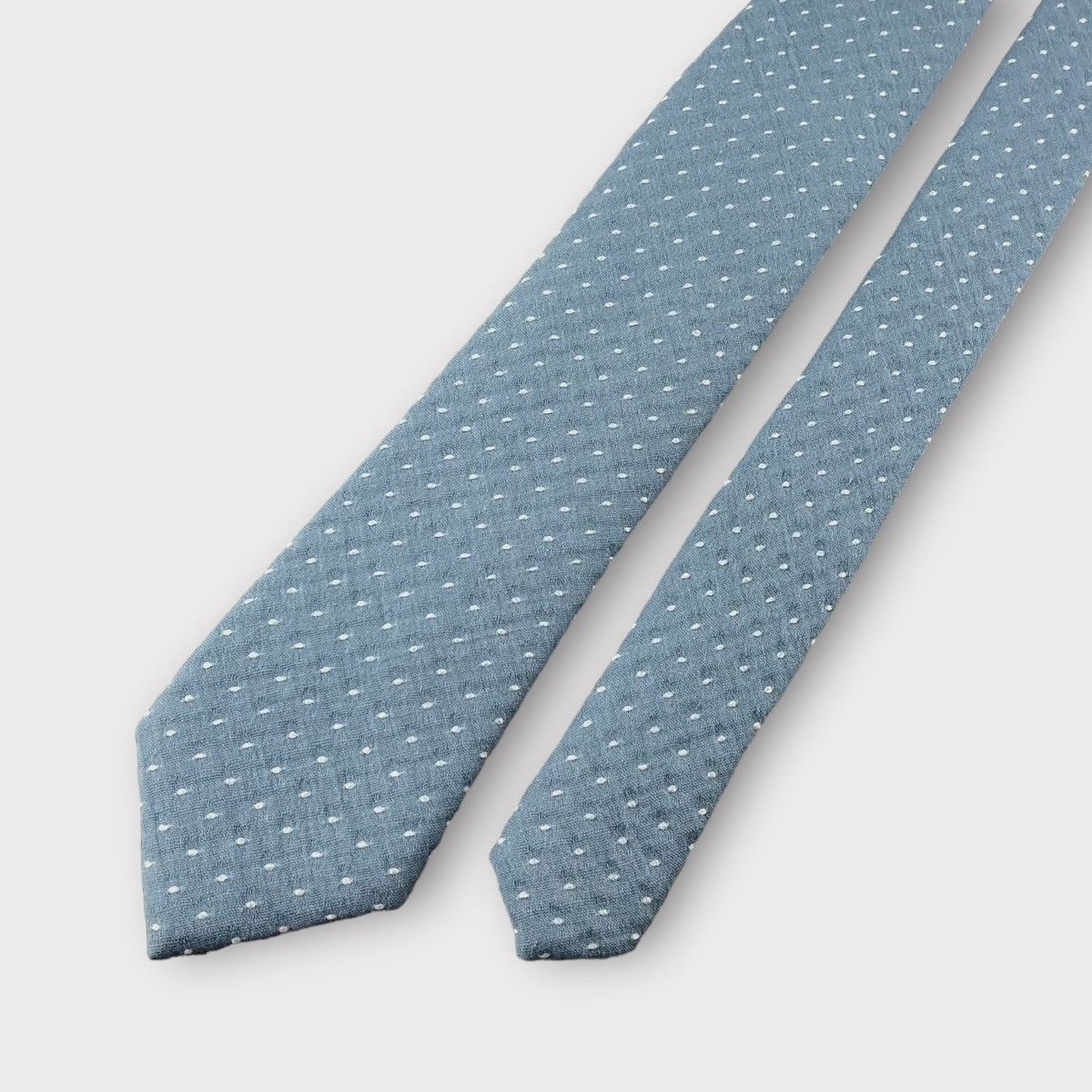Other Men’s Dusty Blue Slim Necktie w/ Embroidered Dots Size ONE SIZE - 3 Thumbnail