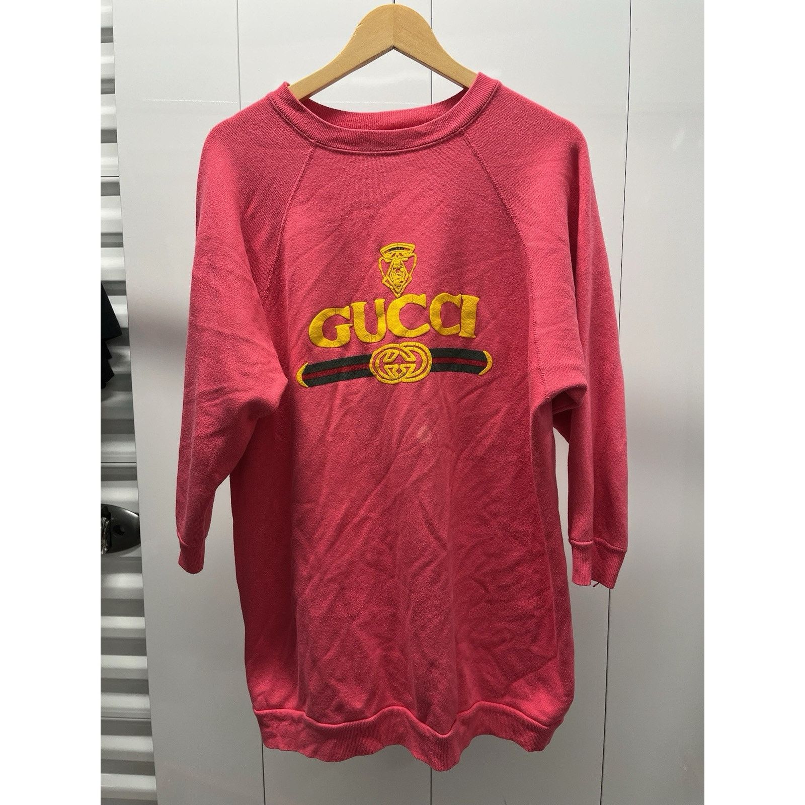 Vintage Vintage 80’s Gucci Boot Pink sweatshirt Size XL Men Size US XL / EU 56 / 4 - 1 Thumbnail