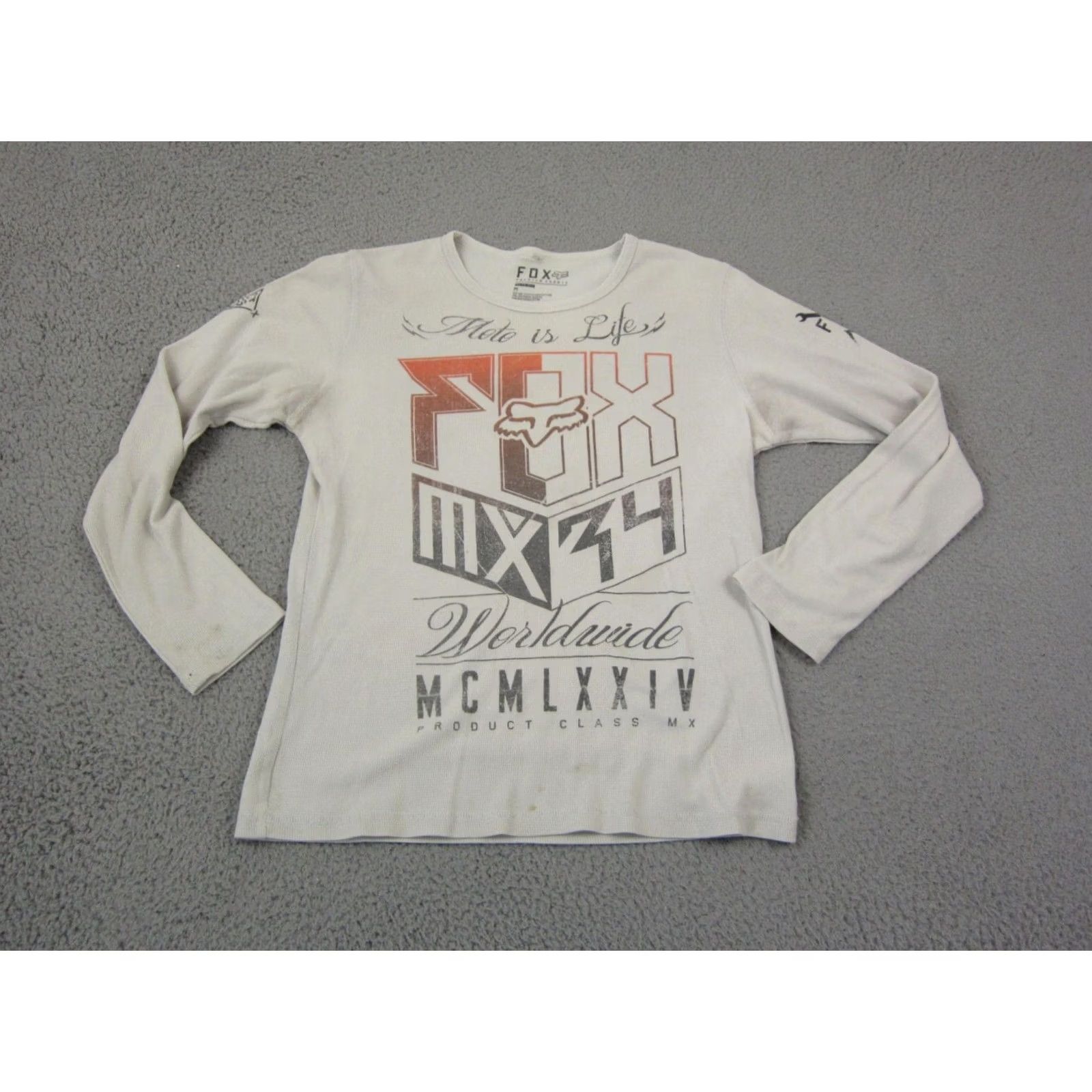 Fox Racing Fox Racing Shirt Adult Medium Creme MX34 Extreme Slim Fit Thermal Waffle Mens Logo Long Sleeve Crew Neck Beige 90s Biker Sports Size US M / EU 48-50 / 2 - 2 Thumbnail