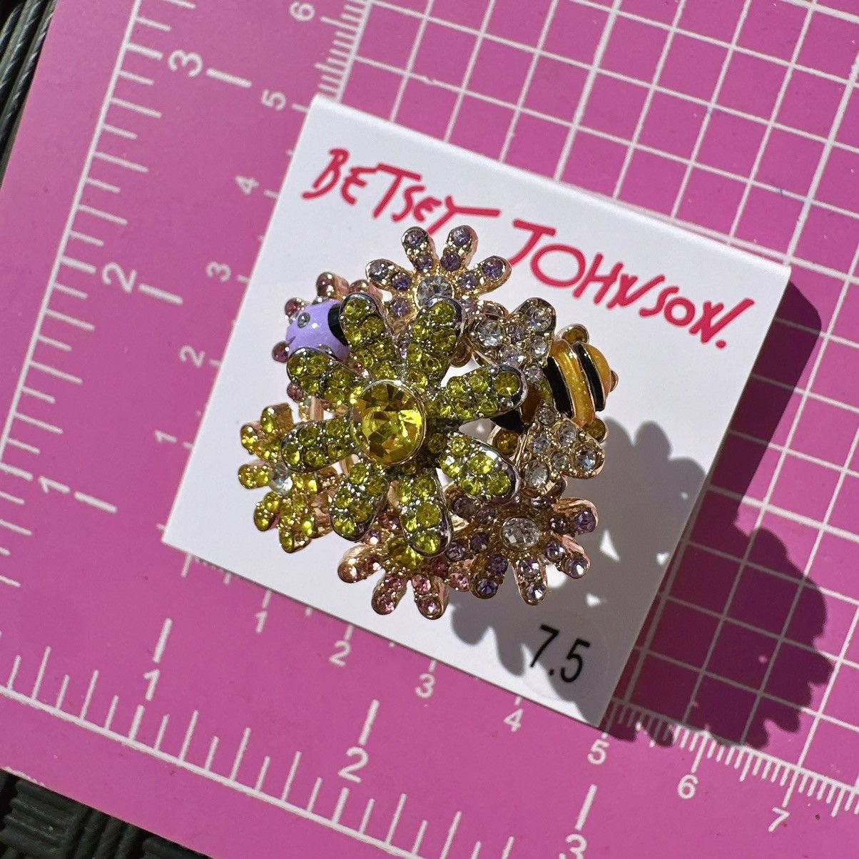 Betsey Johnson Betsey Johnson crystal paved yellow pink white flowers Size ONE SIZE - 11 Thumbnail