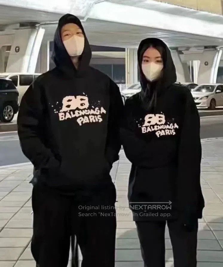 Balenciaga Black Graffiti Distressed Hoodie.