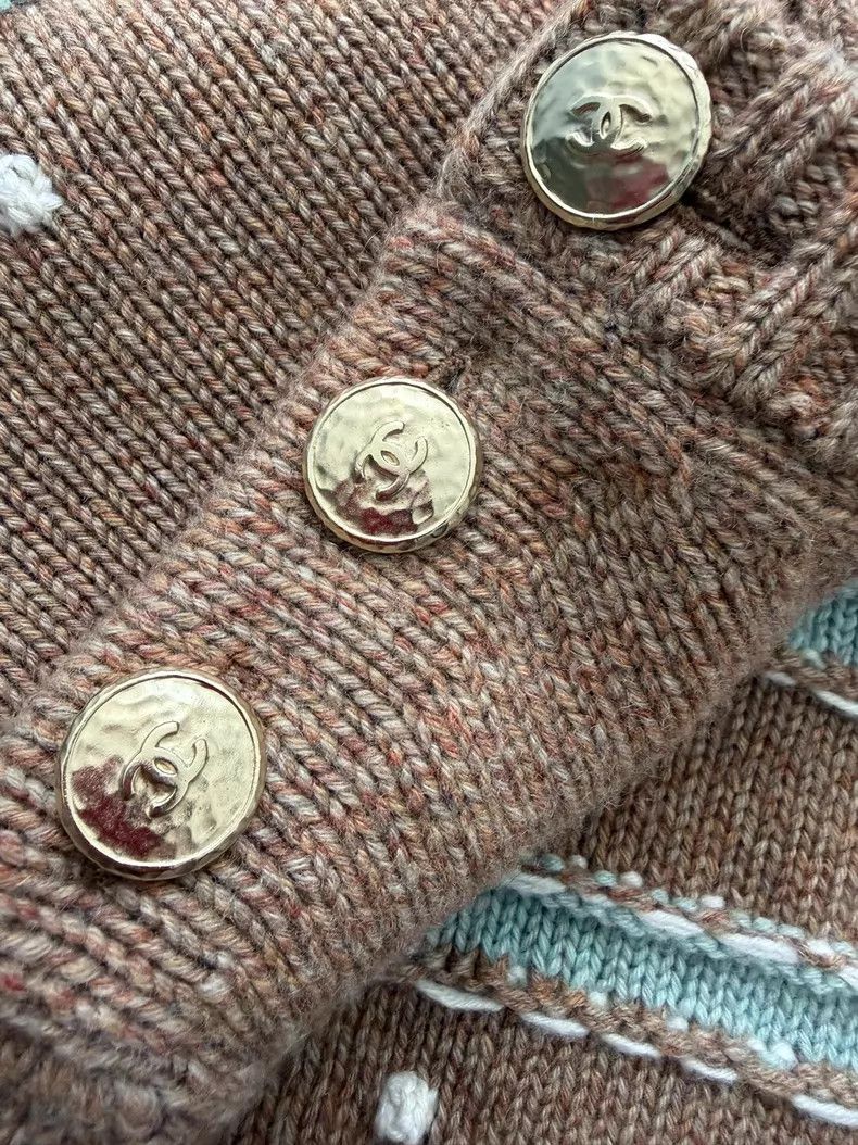 Chanel Chanel Khaki blue striped button pullover sweater Size XXS / US 00 / IT 34 - 3 Thumbnail