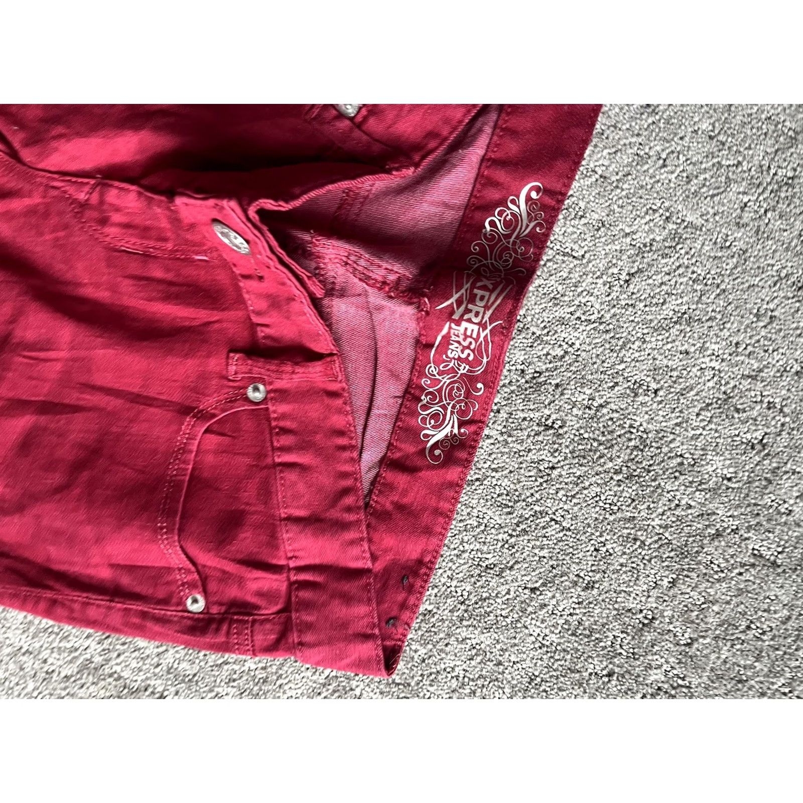 Express Express Jeans Zelda Slim Fit Ultra Low Rise Dark Wash Red Skinny 10 Size 32" / US 10 / IT 46 - 5 Thumbnail