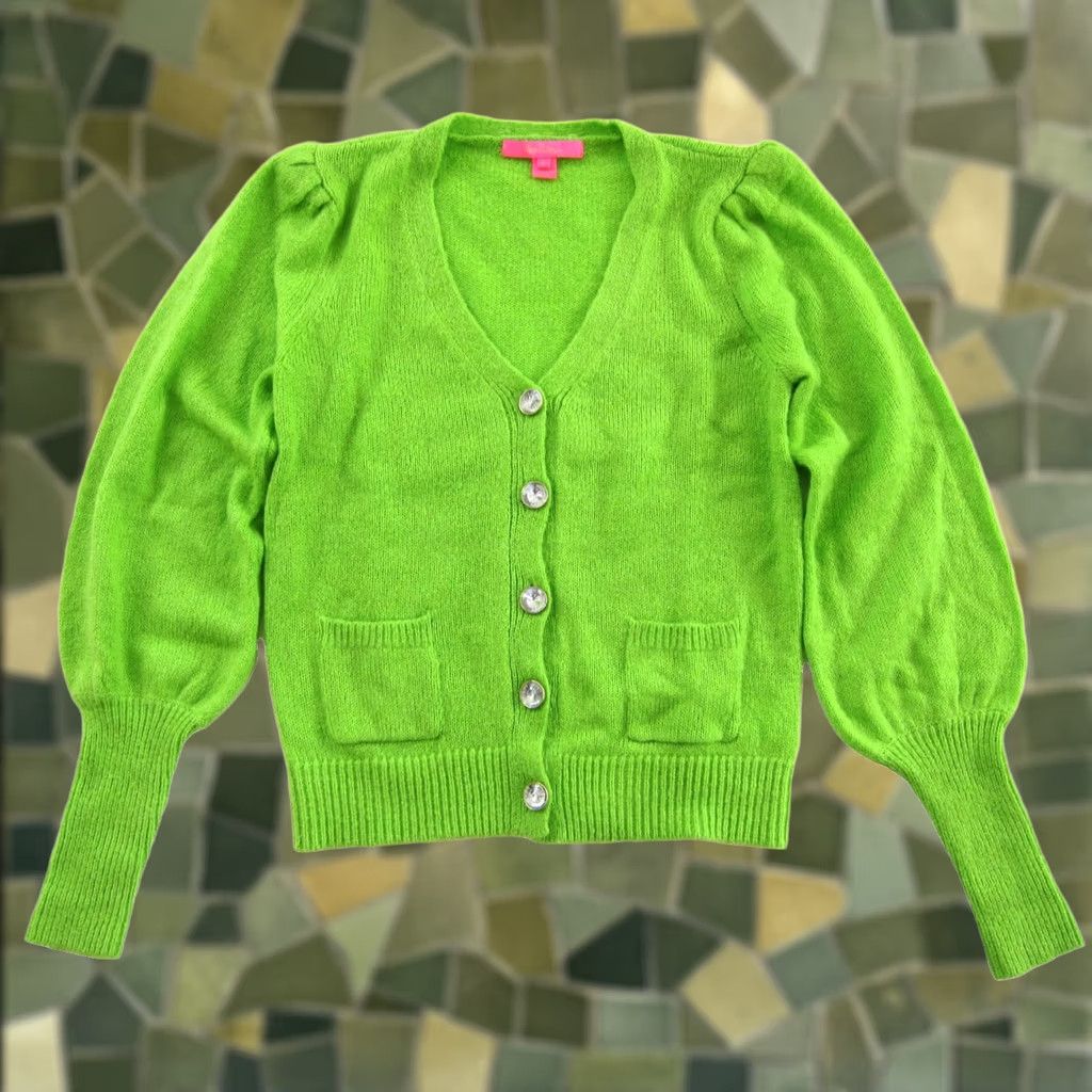 Lilly Pulitzer Lilly Pulitzer Neon Green Diamond Button V-Neck Pocket Cardigan Sweater S Womens Sh irt? Size S / US 4 / IT 40 - 1 Thumbnail
