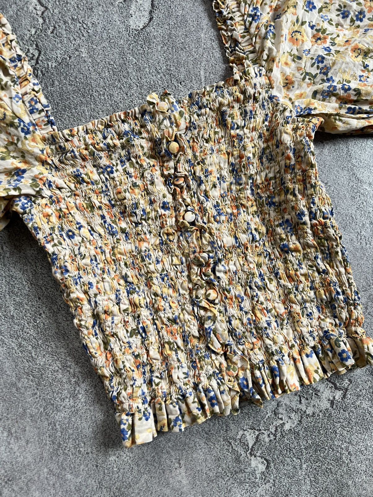Sezane Sezane Smocked Top Floral Print Blouse Short Sleeve Size 36 Size XS / US 0-2 / IT 36-38 - 4 Thumbnail