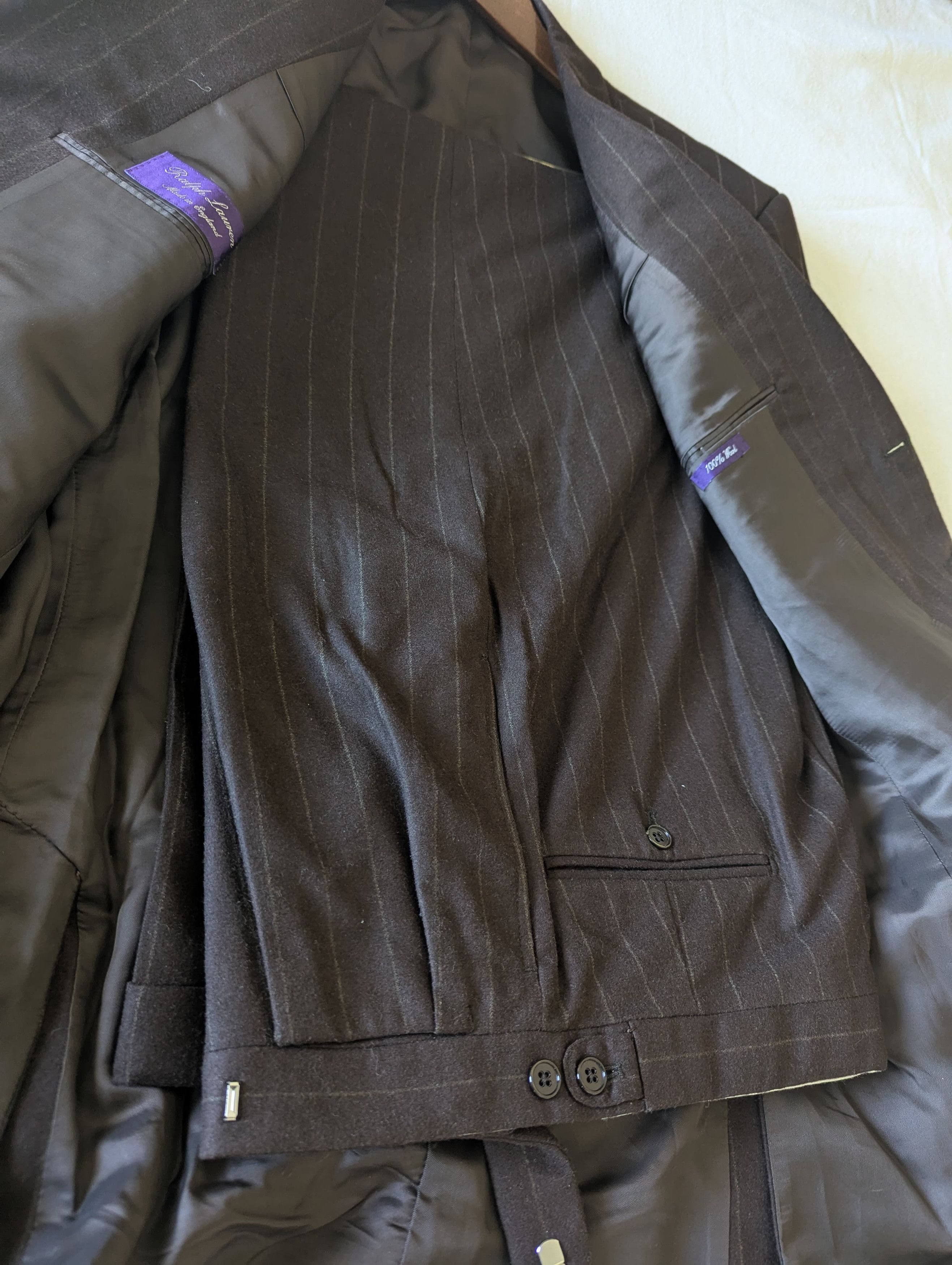 Ralph Lauren Purple Label Vintage Fine Wool Strip Suit Size 44L - 7 Thumbnail