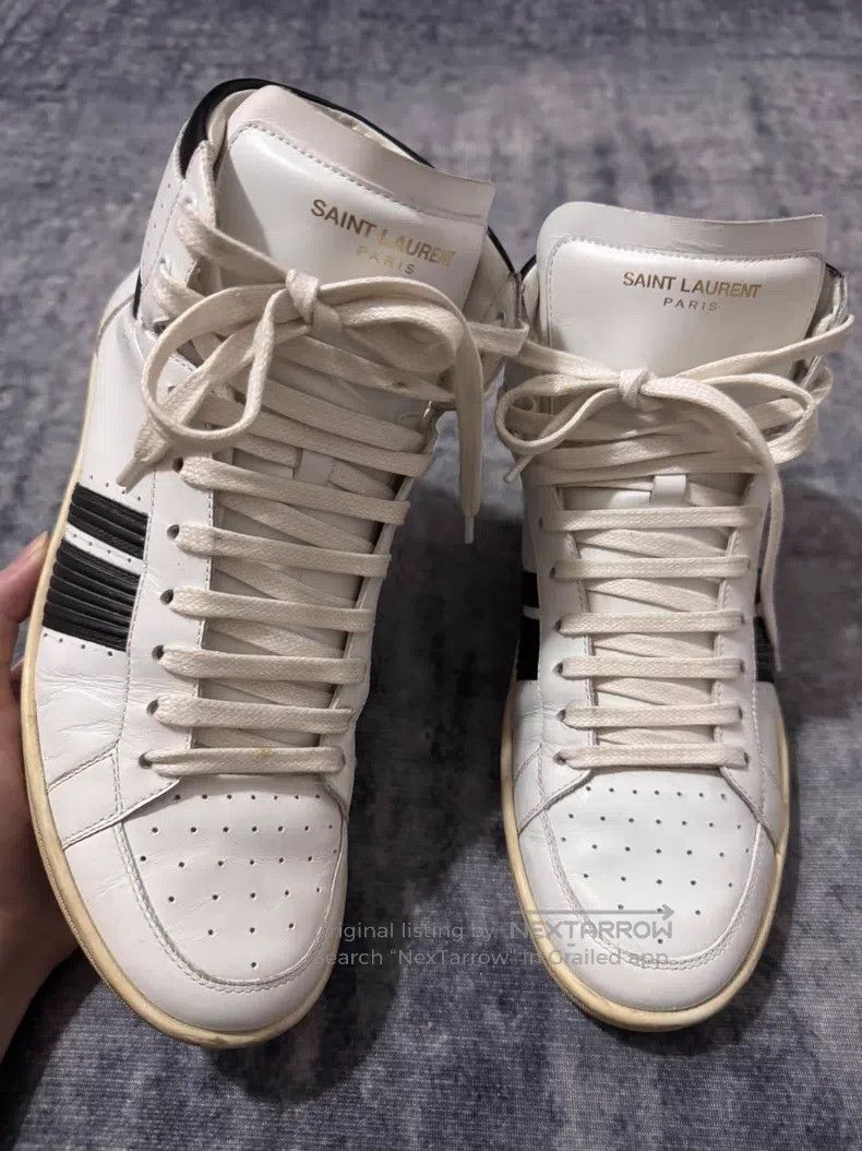 Saint Laurent Paris Saint Laurent Paris Black and White Leather Striped High-T Size US 7 / EU 40 - 1 Thumbnail
